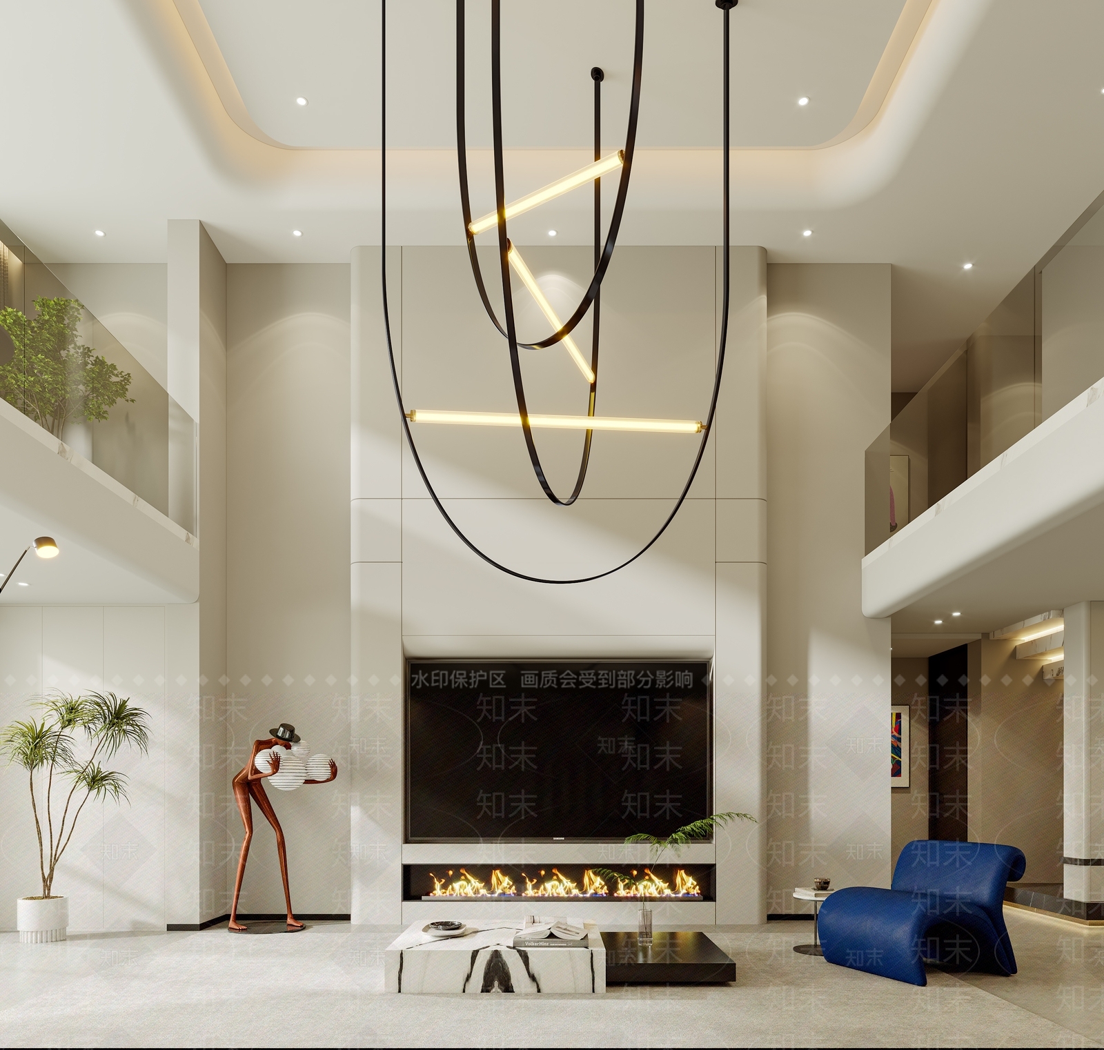 现代极简别墅客厅3D模型下载【ID:1201195948】