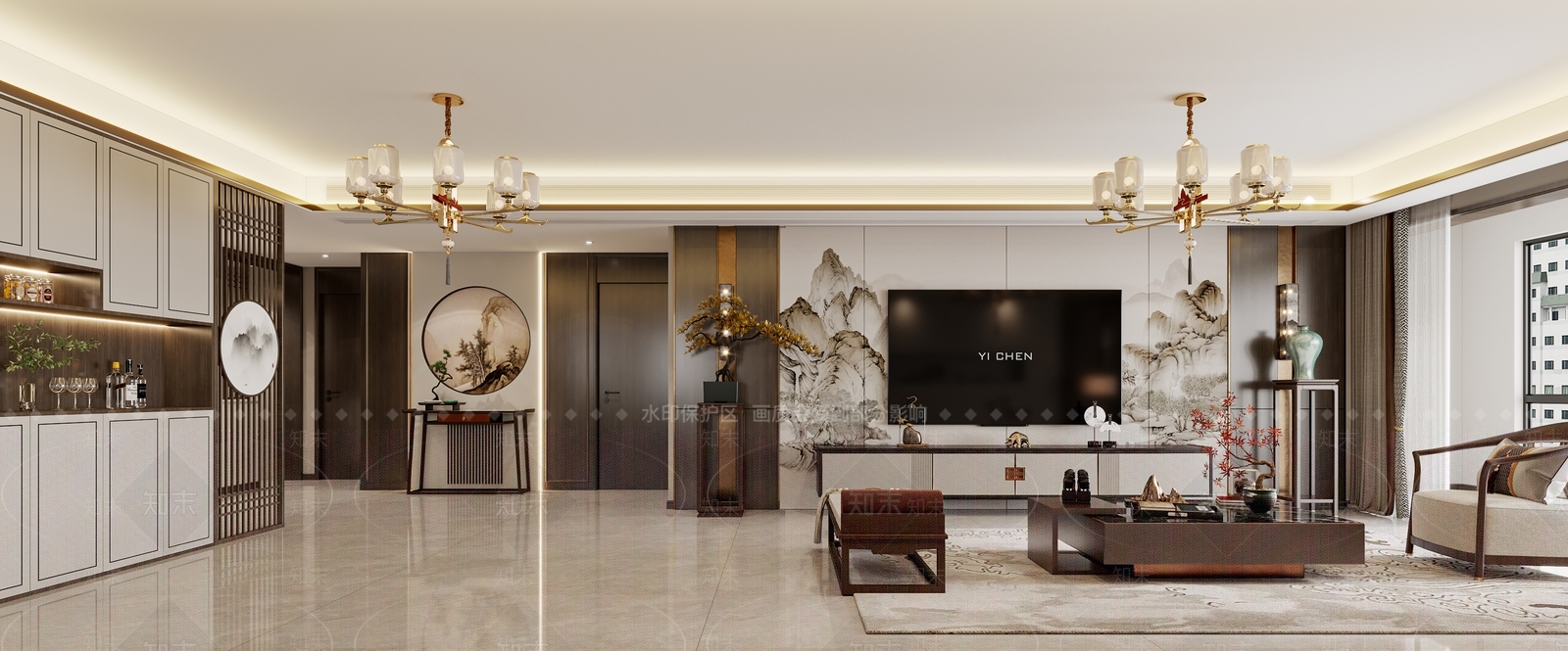 新中式中式家居客厅3D模型下载【ID:1201197168】