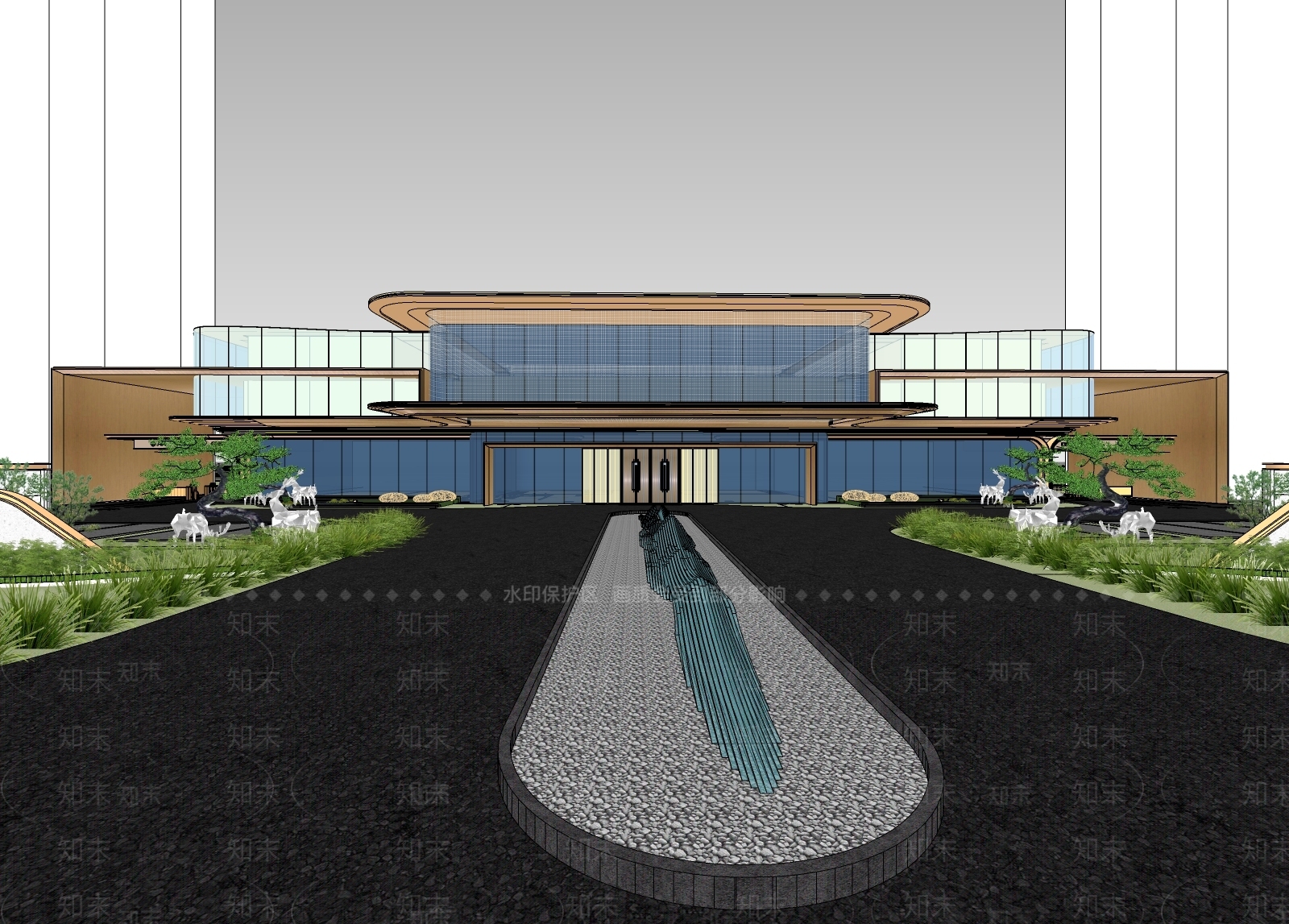 现代售楼处建筑SU模型下载【ID:1201197743】