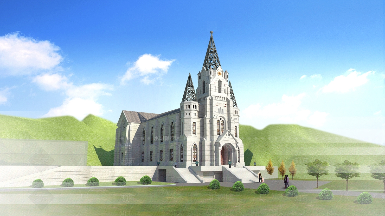 欧式教堂建筑SU模型下载【ID:1201341939】