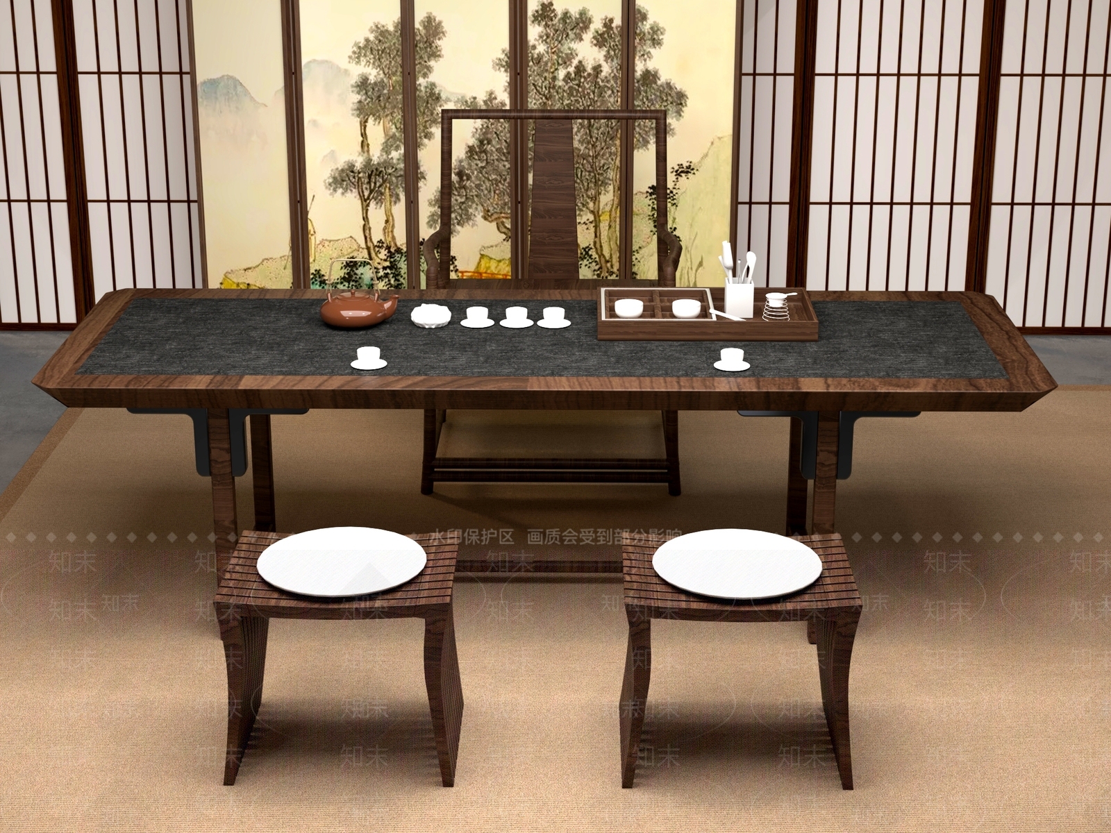 新中式中式茶桌椅3D模型下载【ID:1201199914】