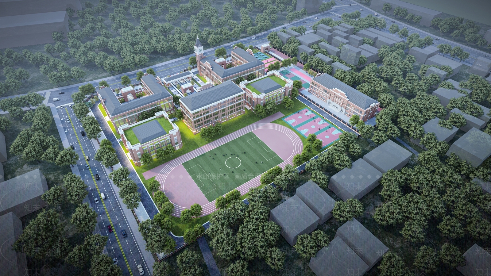 欧式学校建筑SU模型下载【ID:1201200034】