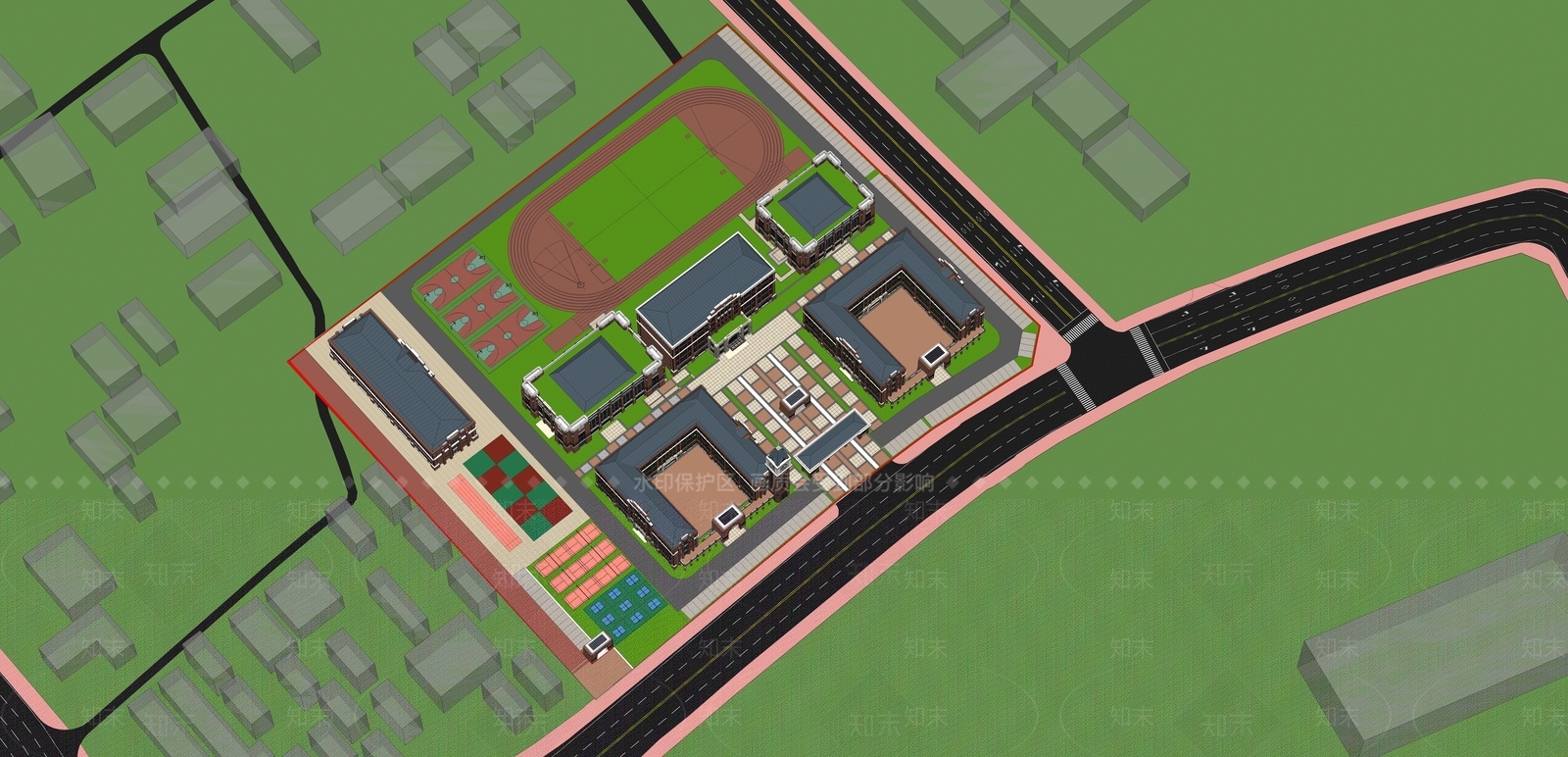 欧式学校建筑SU模型下载【ID:1201200034】