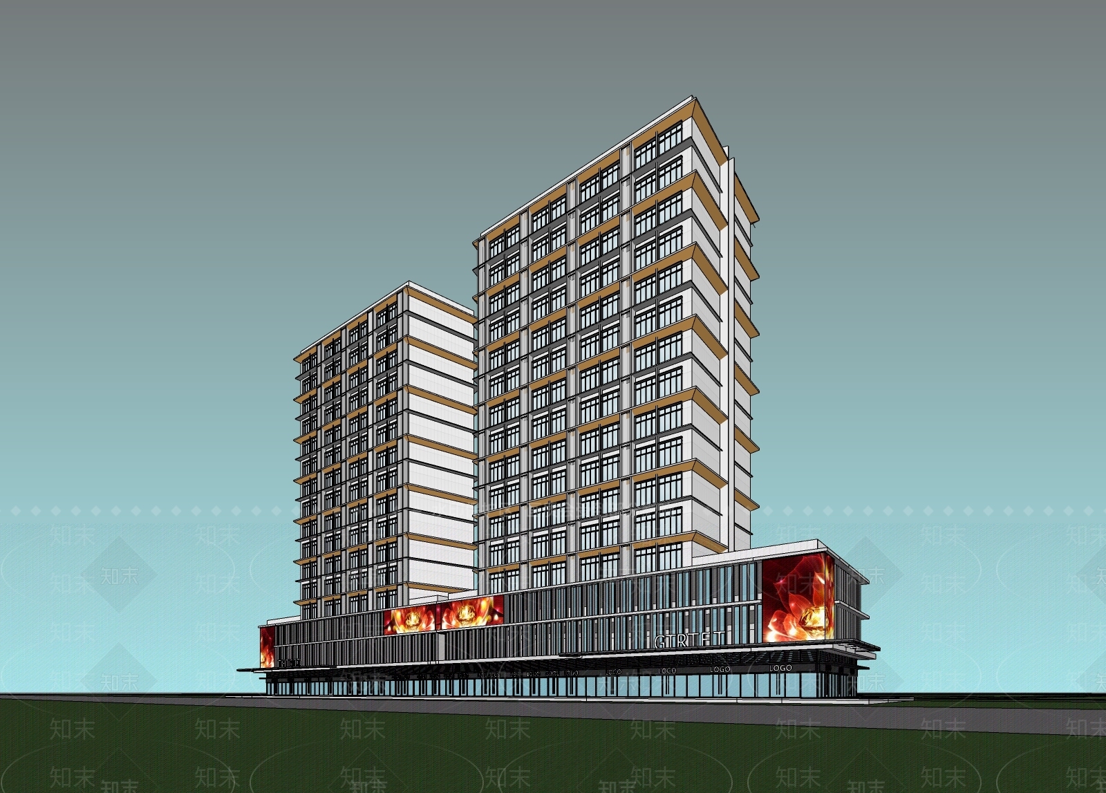 现代酒店建筑SU模型下载【ID:1201201212】