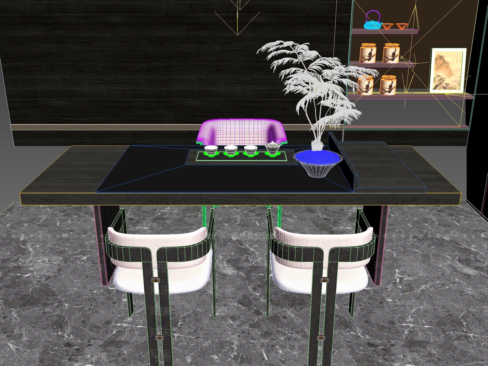 新中式中式茶桌椅3D模型下载【ID:1201202591】