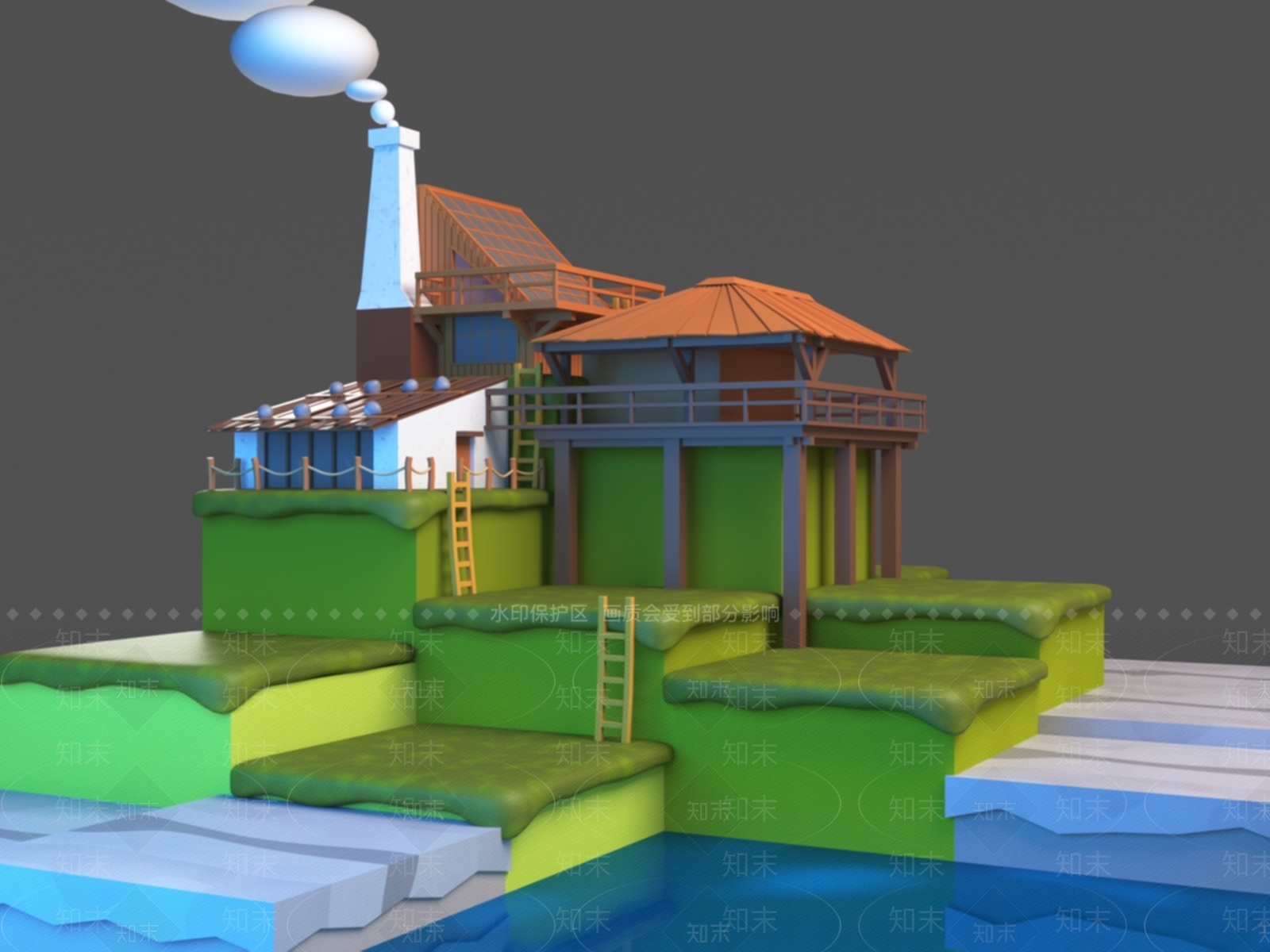 复古原木艺术风格建筑3D模型下载【ID:1201205470】