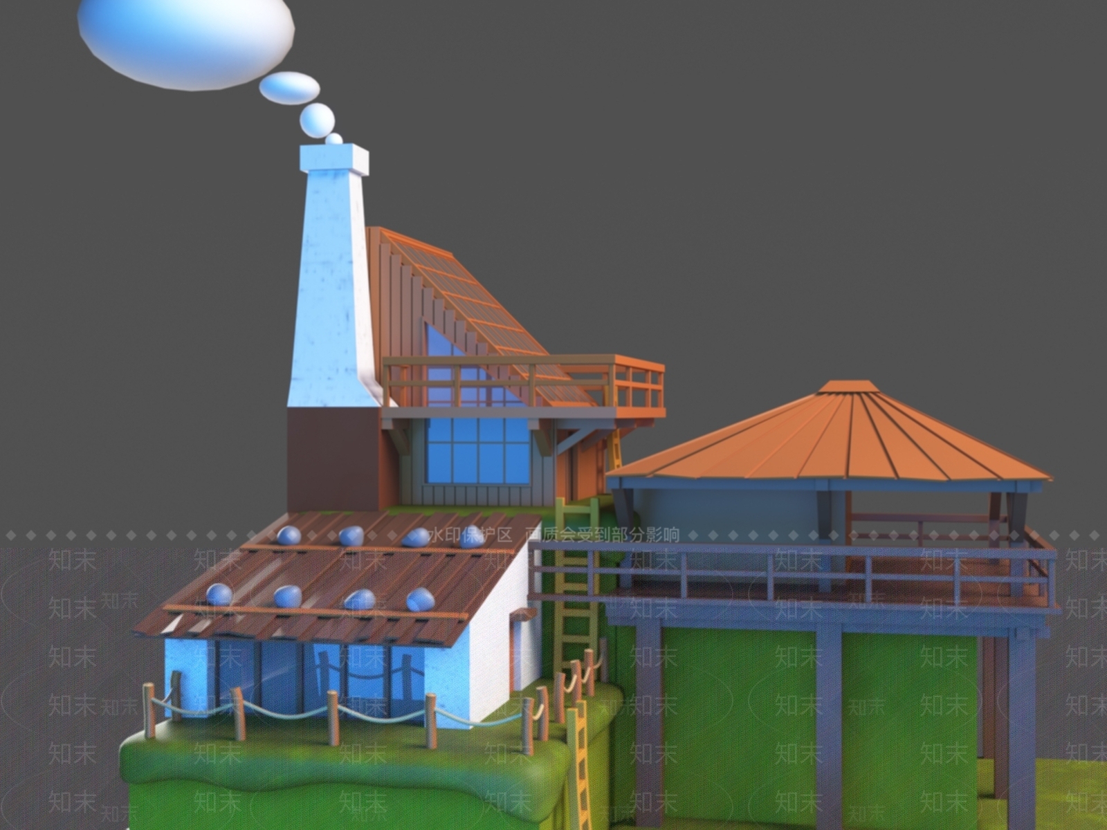 复古原木艺术风格建筑3D模型下载【ID:1201205470】