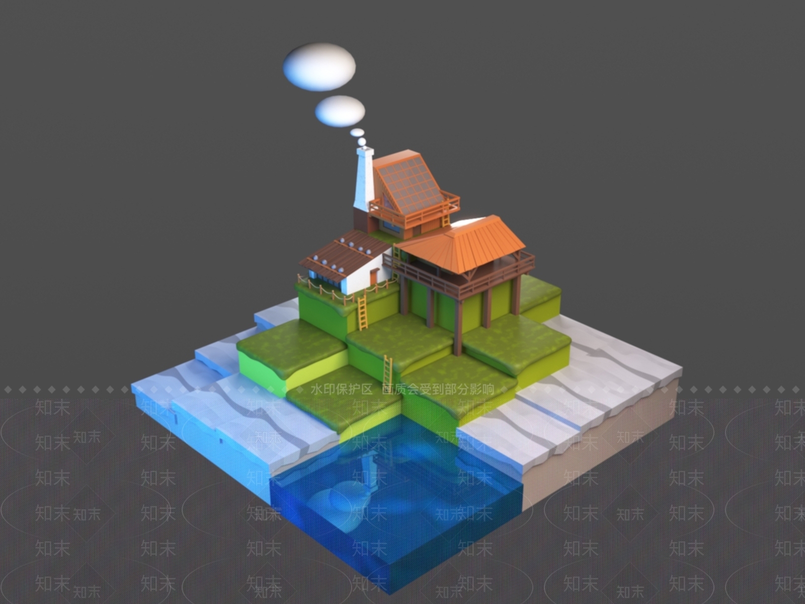 复古原木艺术风格建筑3D模型下载【ID:1201205470】