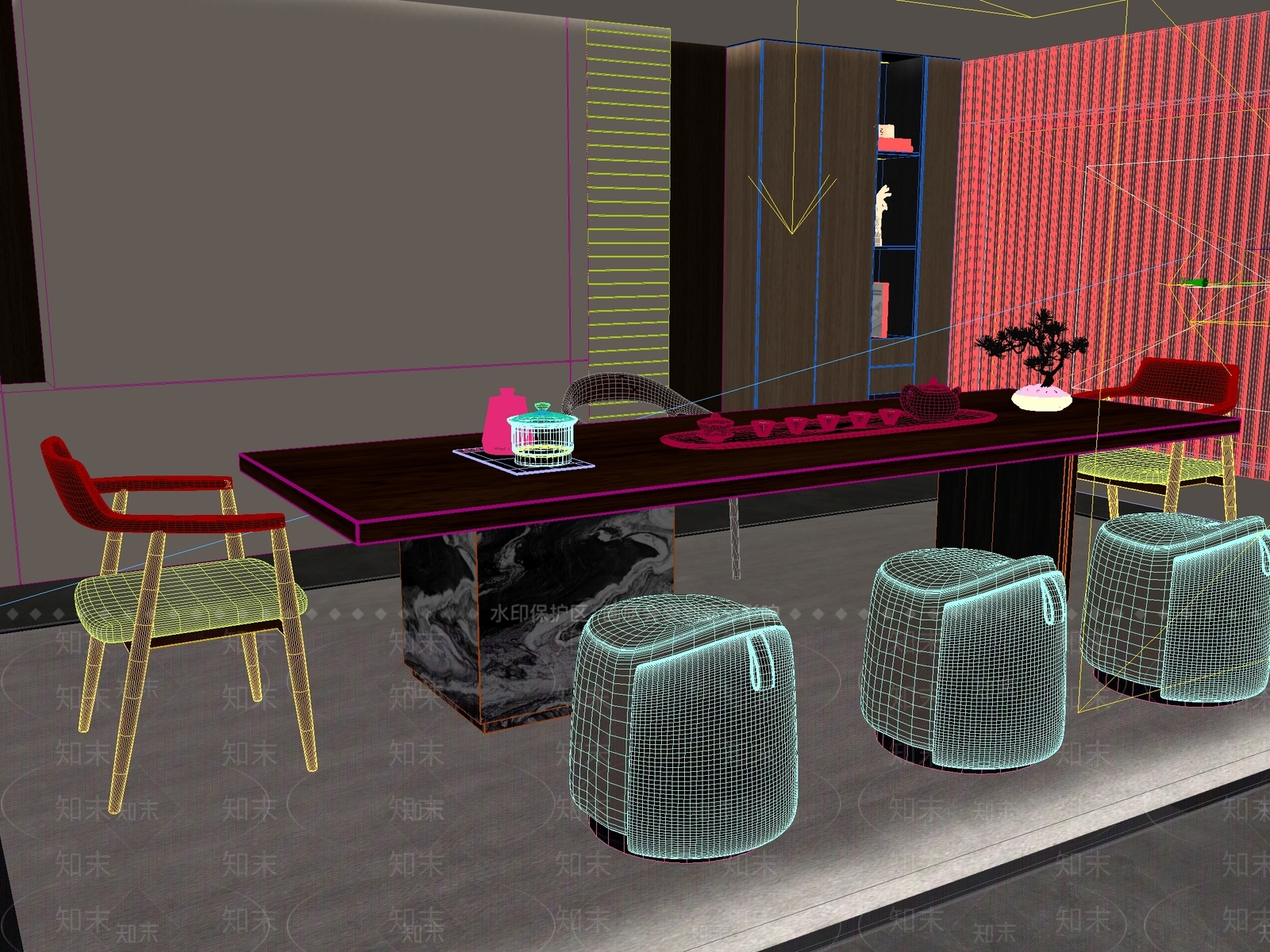 新中式中式茶桌椅3D模型下载【ID:1201204340】