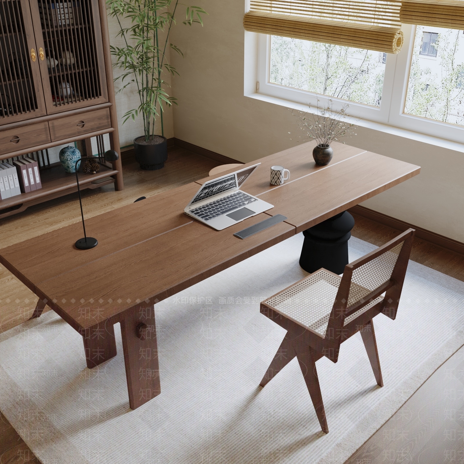 新中式书桌椅3D模型下载【ID:1201204821】