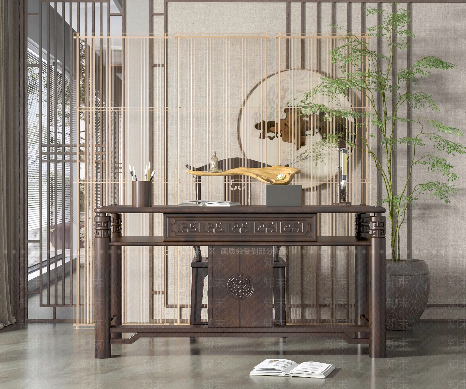 新中式书桌椅3D模型下载【ID:1201204957】
