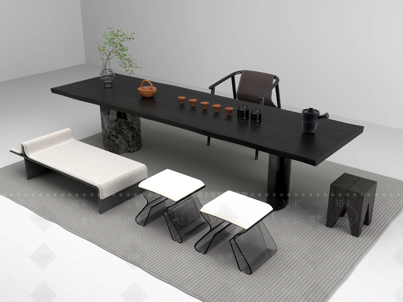新中式中式茶桌椅3D模型下载【ID:1201205069】