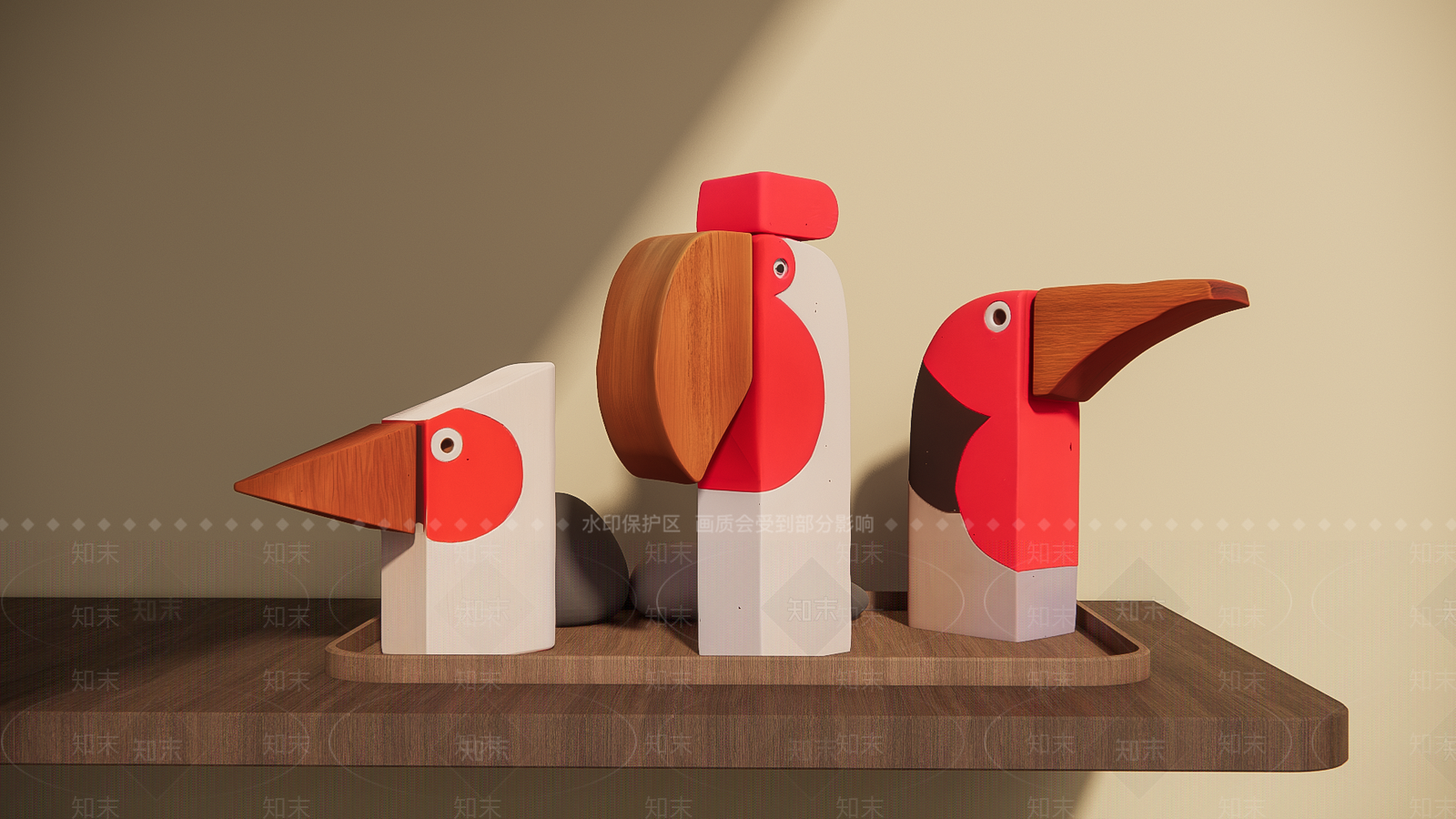 原木极简雕塑摆件SU模型下载【ID:1201206360】