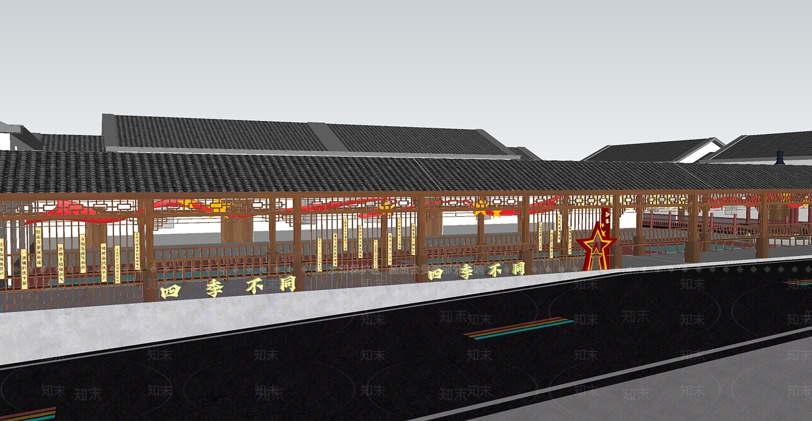 中式新中式廊架SU模型下载【ID:1201212515】