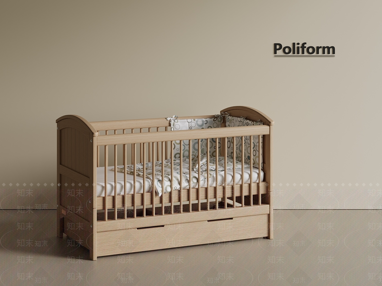 新中式现代婴儿床3D模型下载【ID:1201212276】
