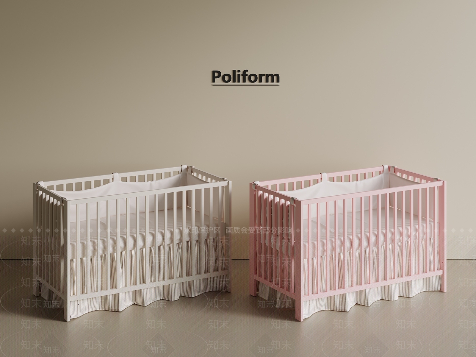 奶油新中式婴儿床3D模型下载【ID:1201212523】
