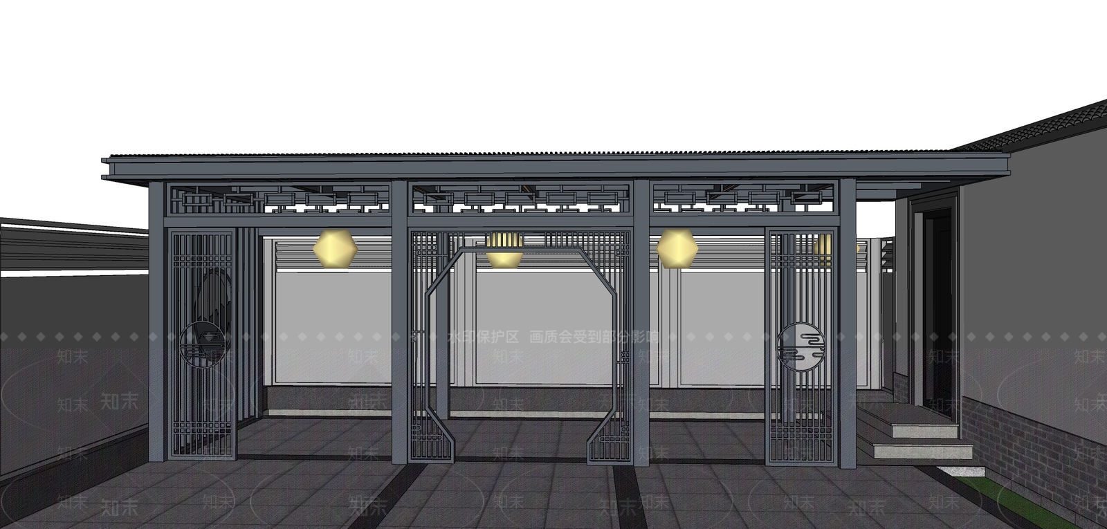 新中式中式廊架SU模型下载【ID:1201212949】