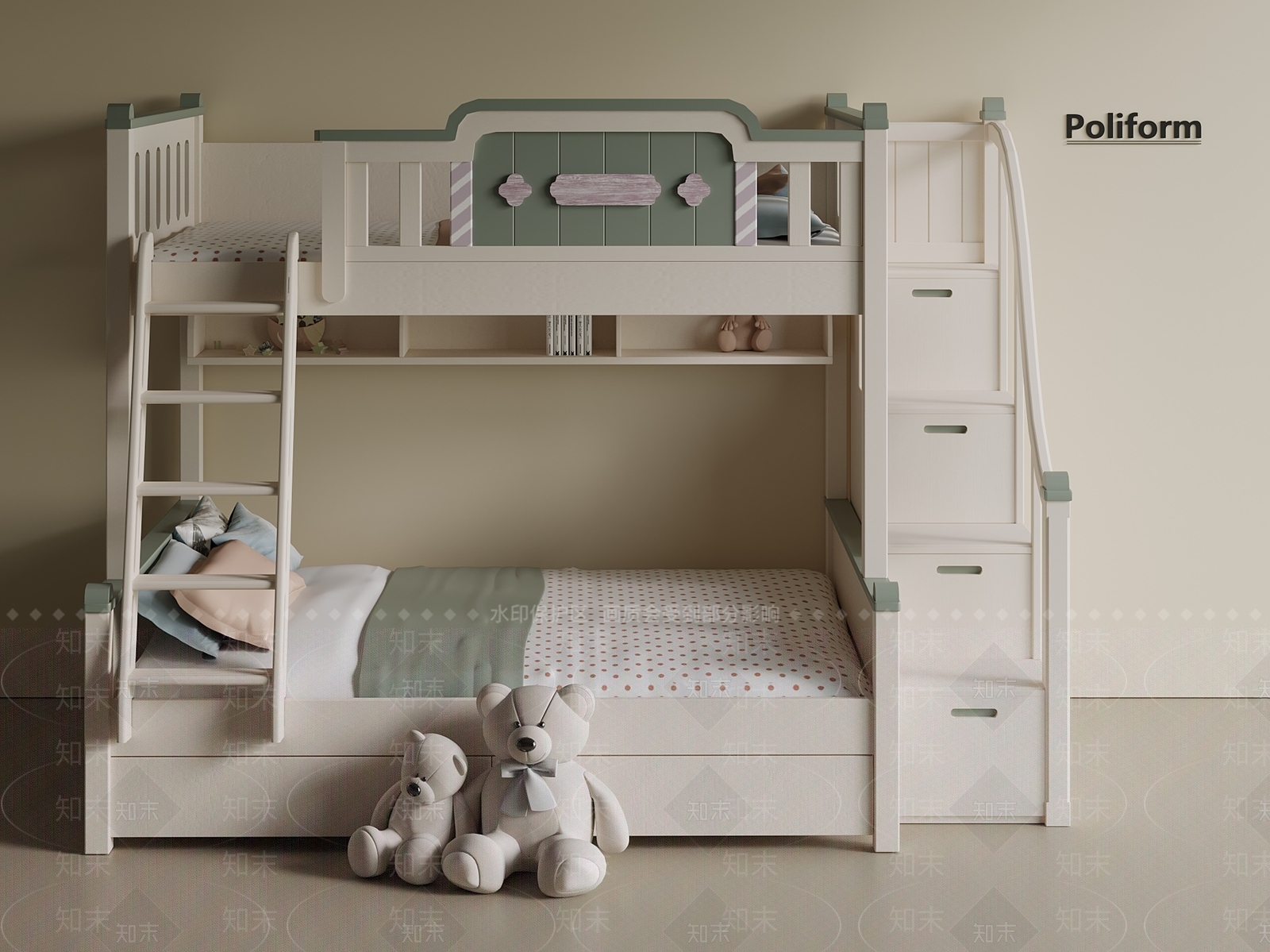 现代奶油上下床3D模型下载【ID:1201212728】