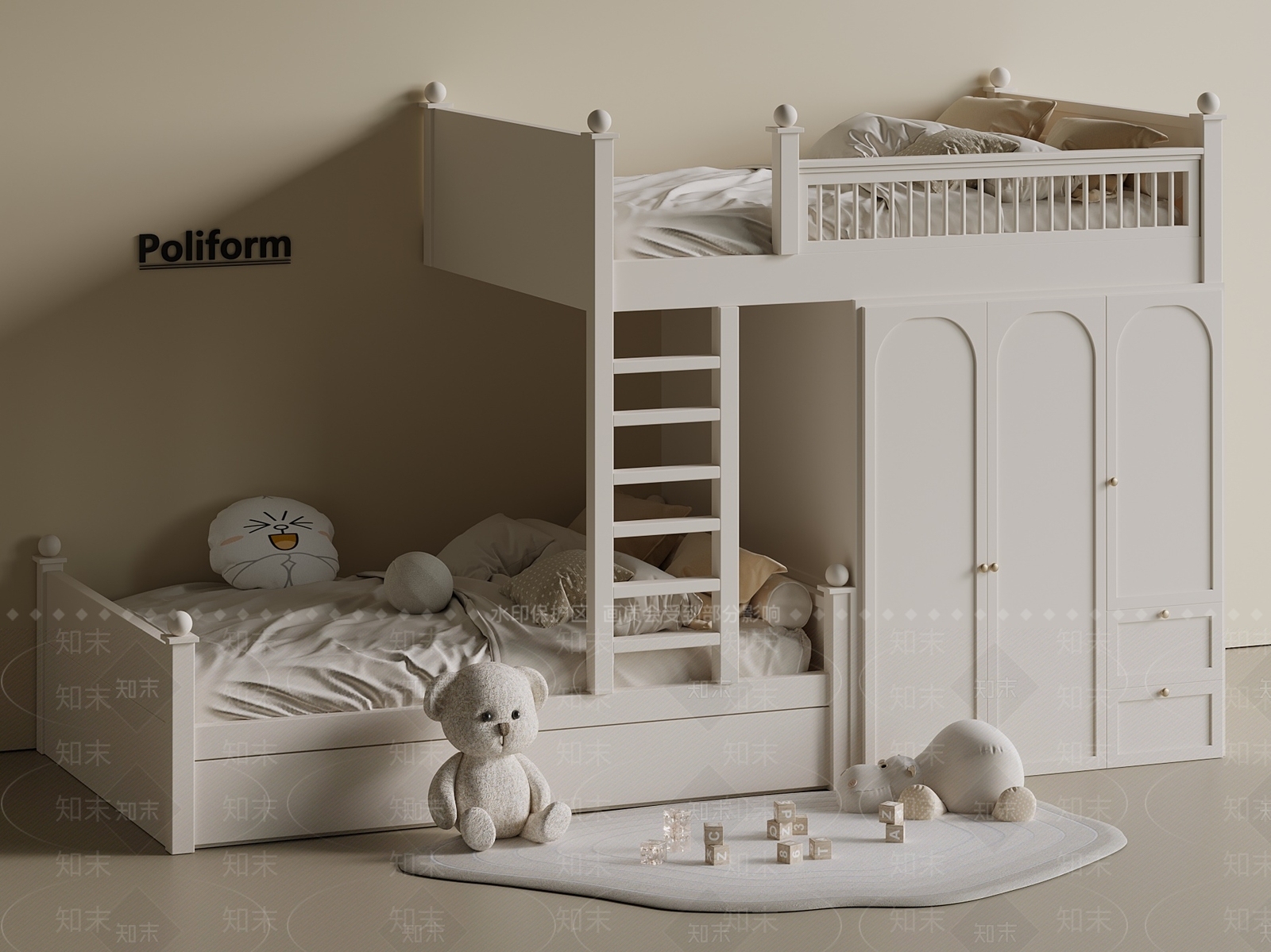 现代轻奢上下床3D模型下载【ID:1201212938】