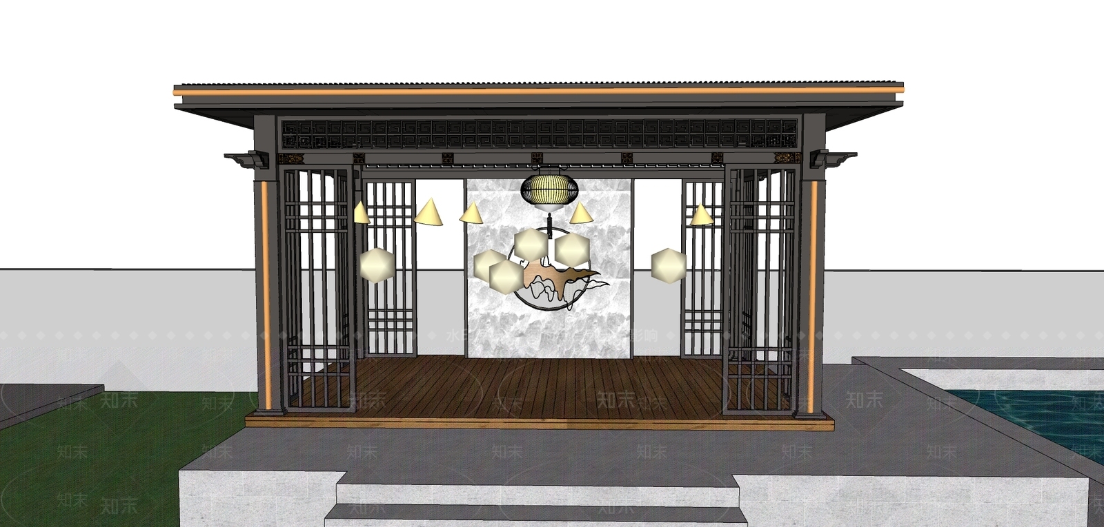 新中式中式亭子SU模型下载【ID:1201213778】