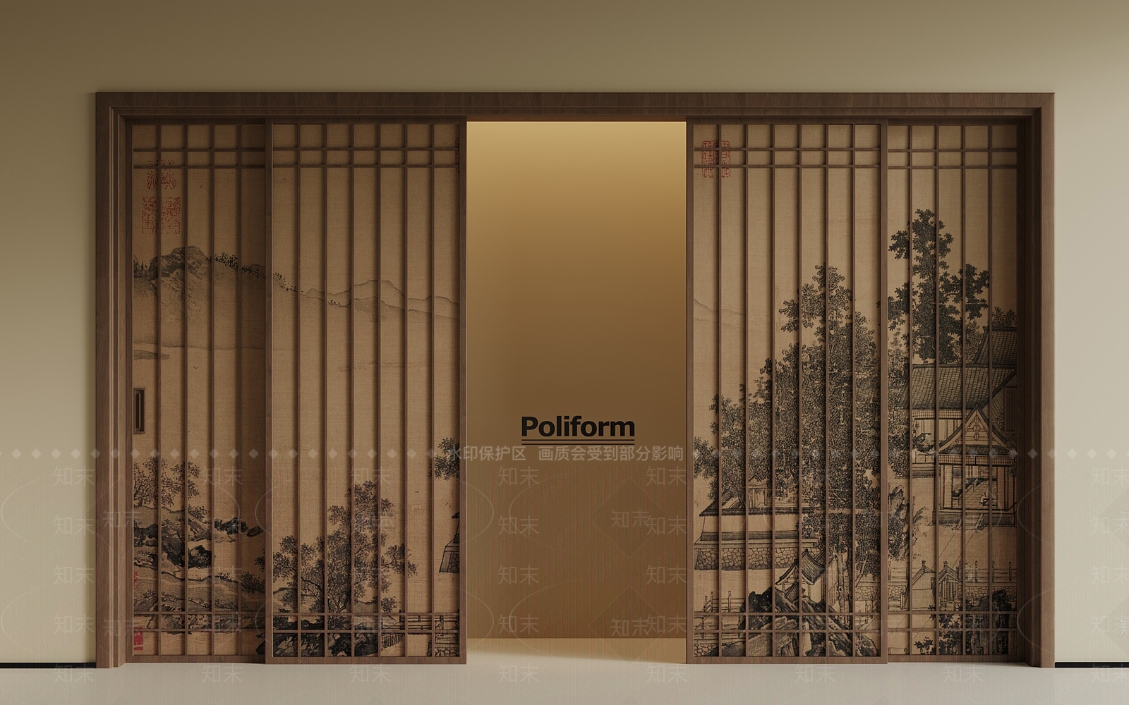 新中式推拉门3D模型下载【ID:1201215370】