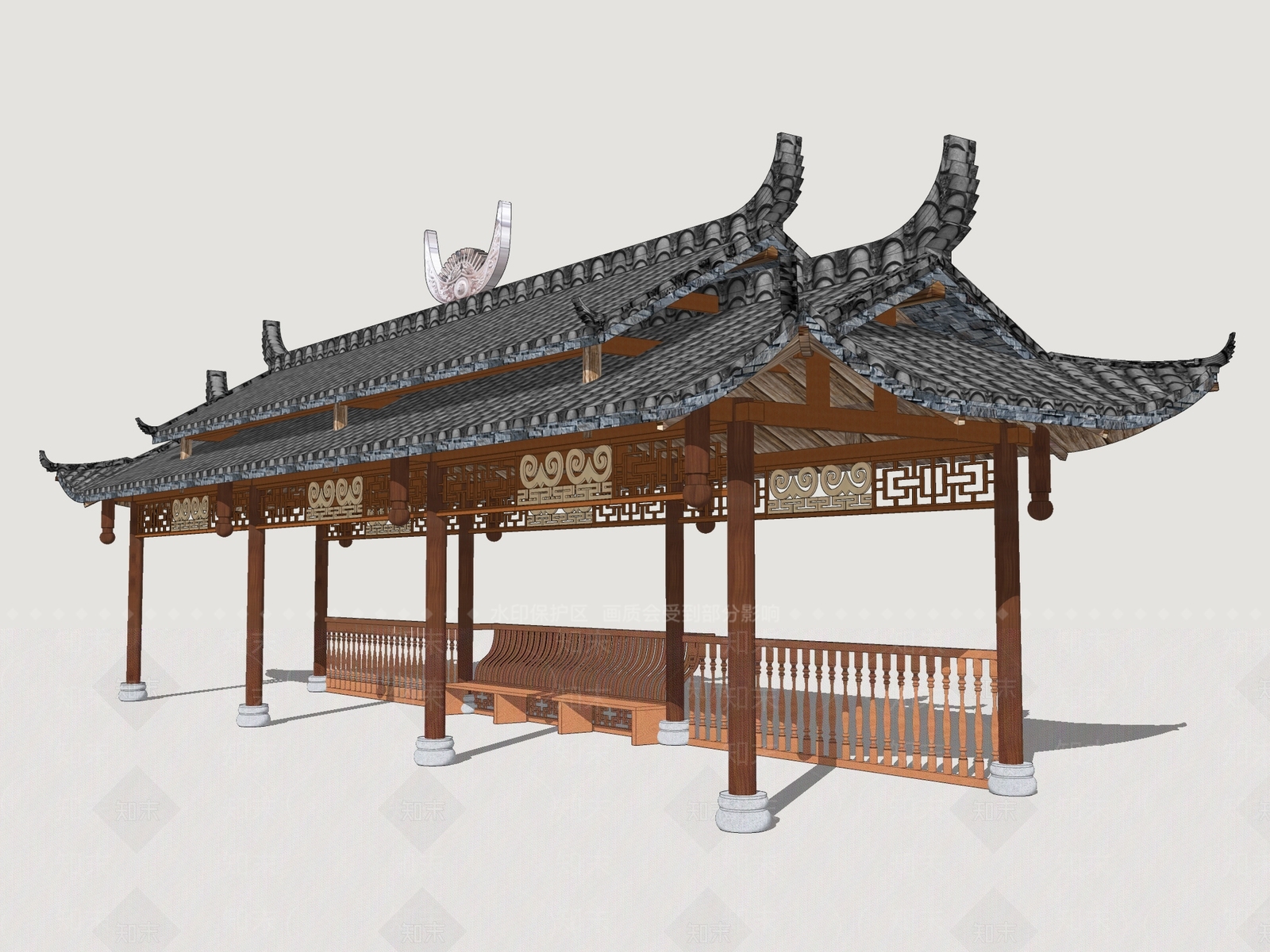 中式廊架SU模型下载【ID:1201215611】