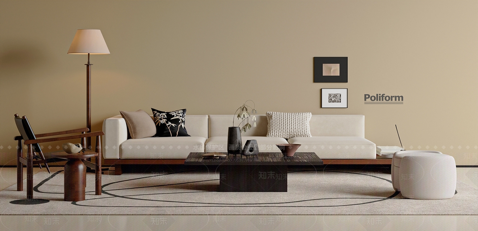 现代中古沙发组合3D模型下载【ID:1201216134】