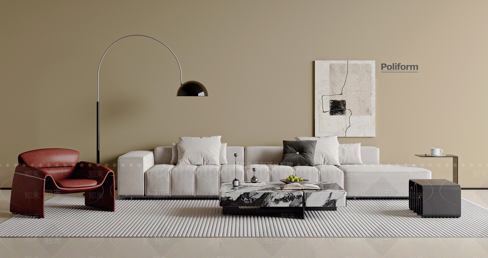 现代简约沙发组合3D模型下载【ID:1201216285】