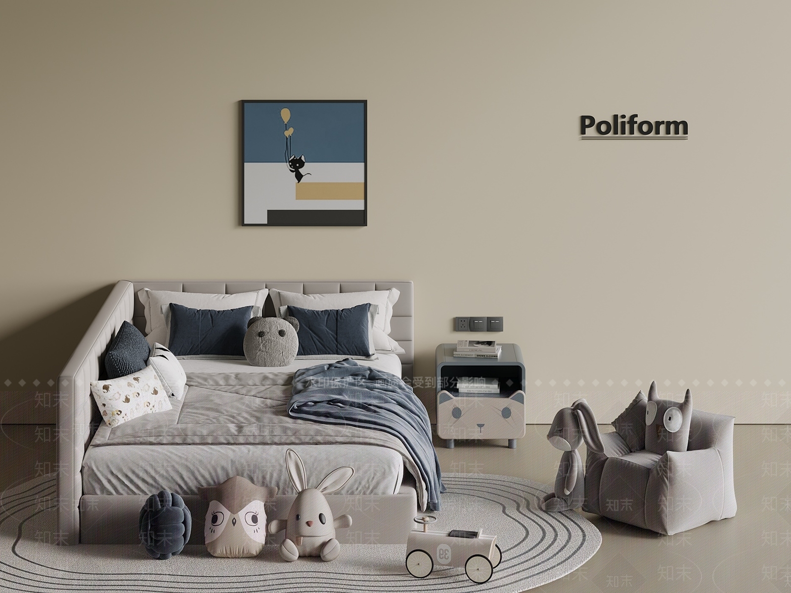 现代轻奢儿童床SU模型下载【ID:1201216398】