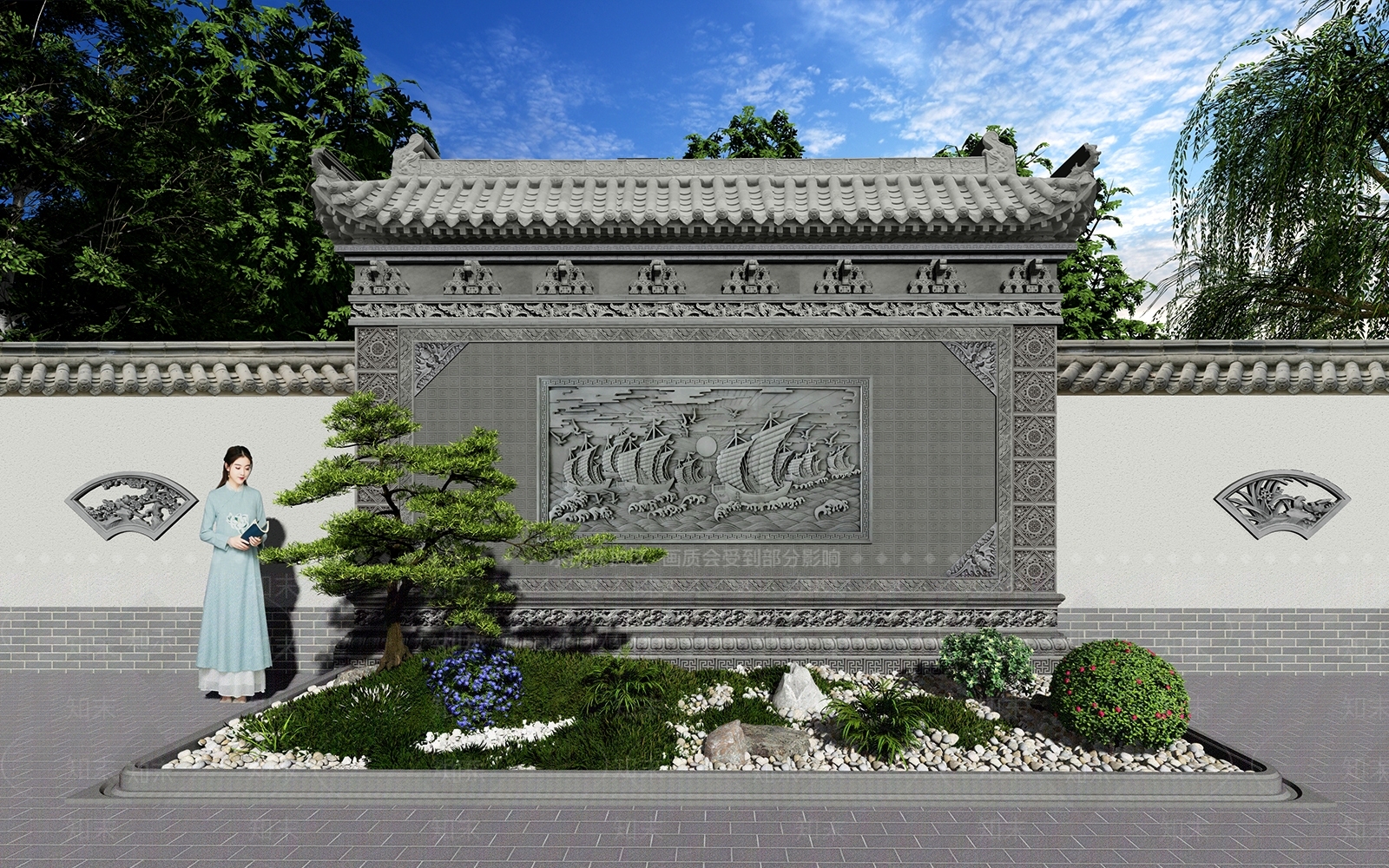 新中式背景墙SU模型下载【ID:1201218161】