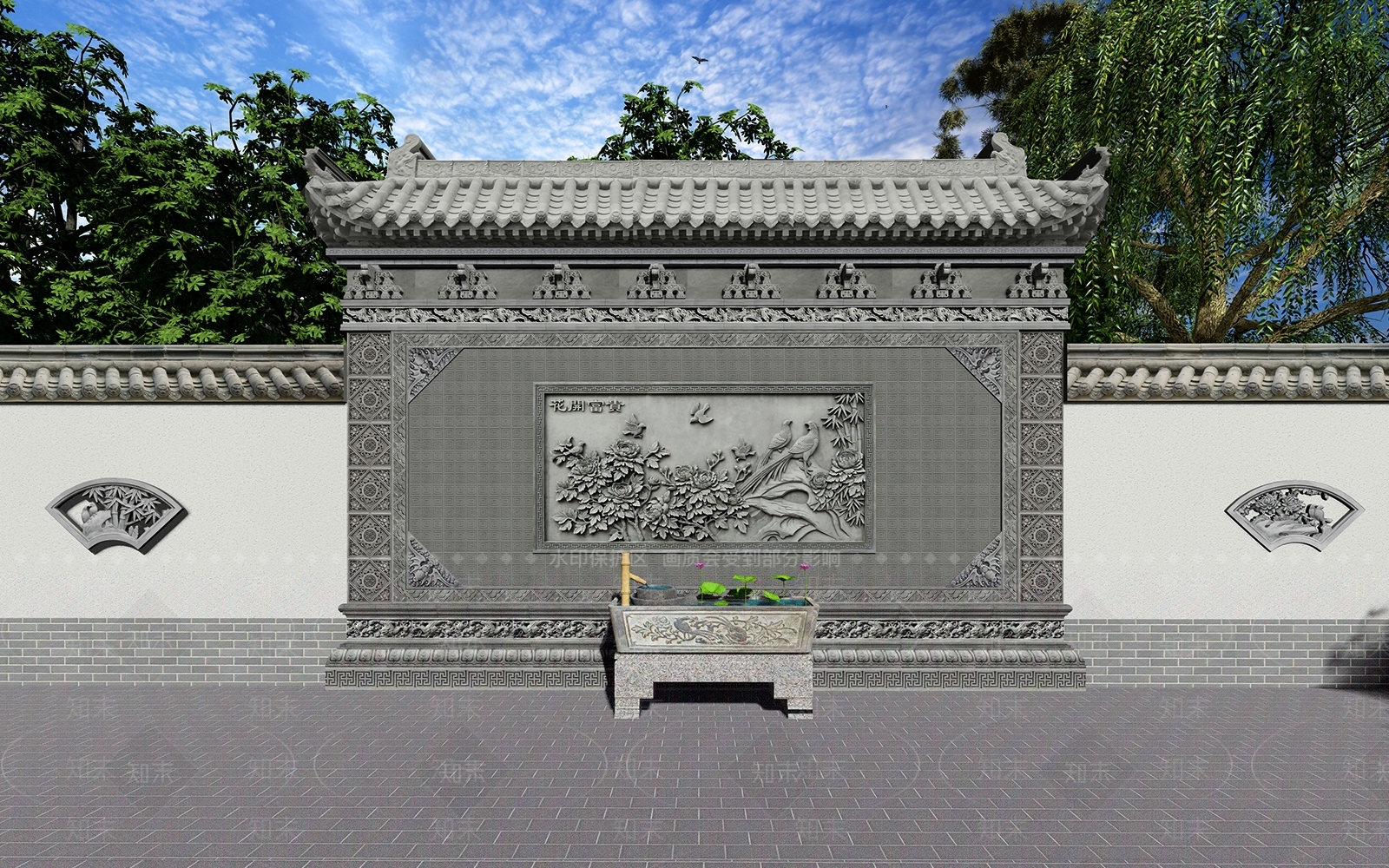 新中式背景墙SU模型下载【ID:1201218161】
