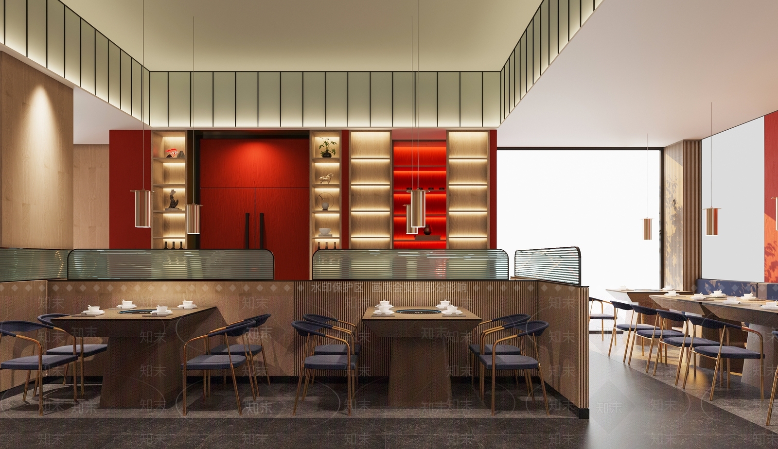 新中式现代火锅店3D模型下载【ID:1201219964】