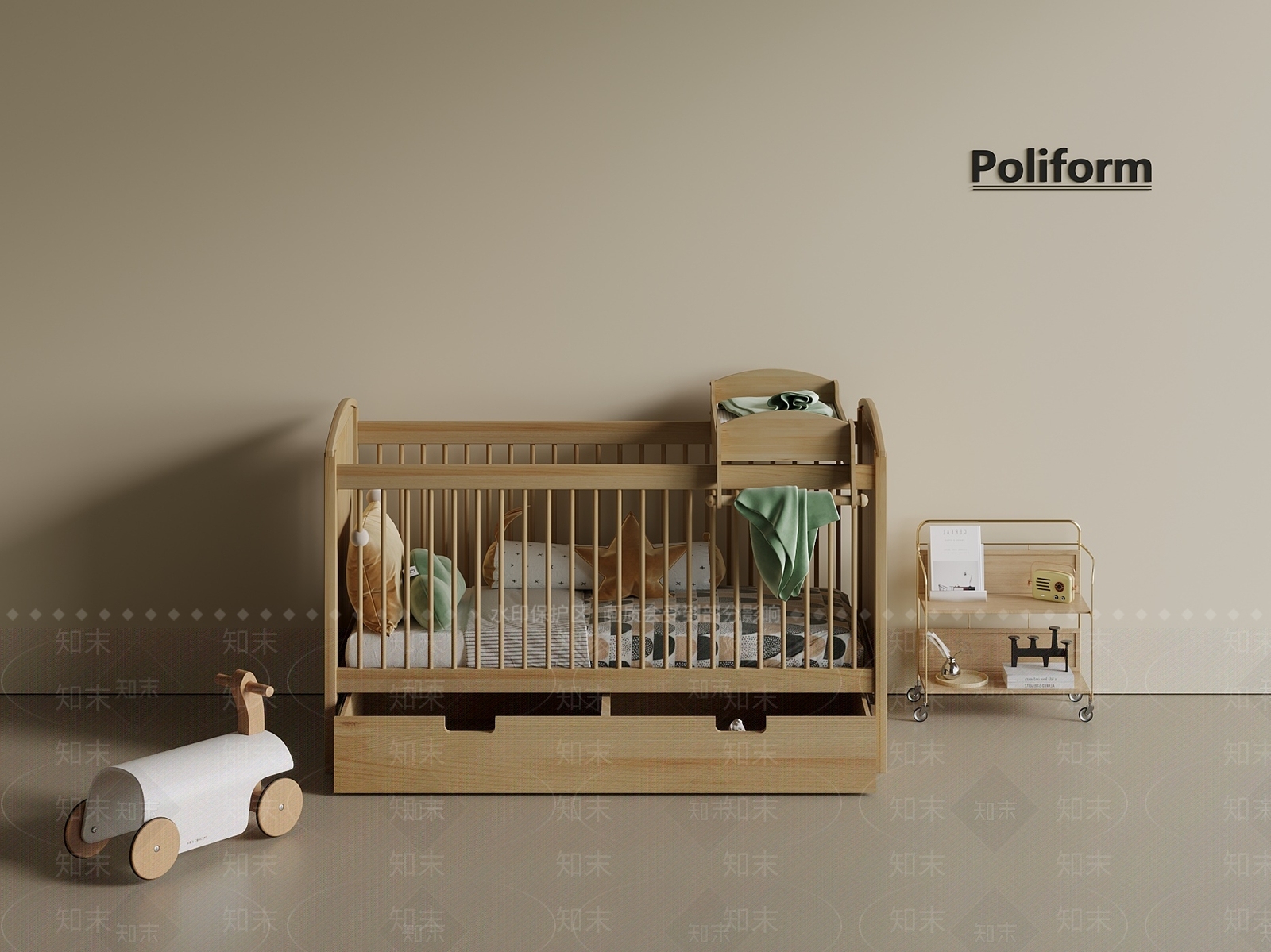 现代新中式婴儿床3D模型下载【ID:1201221441】