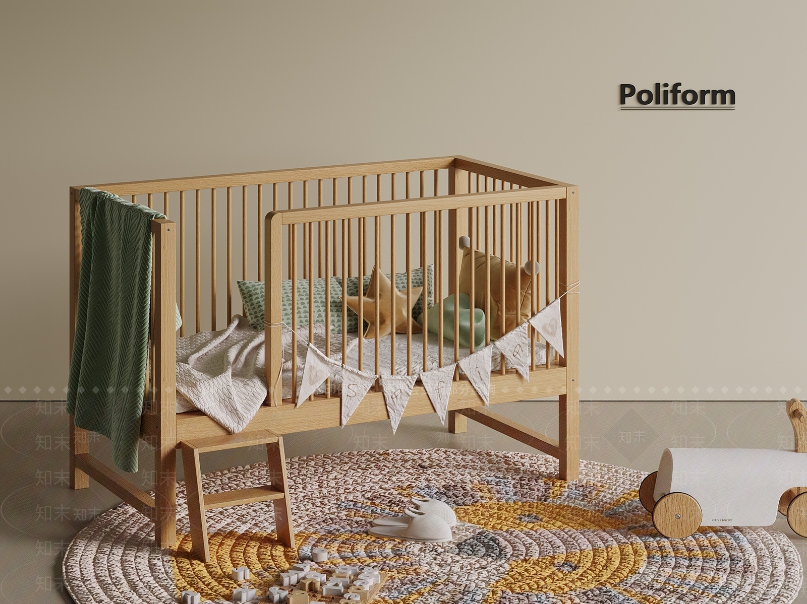 现代新中式婴儿床3D模型下载【ID:1201221454】