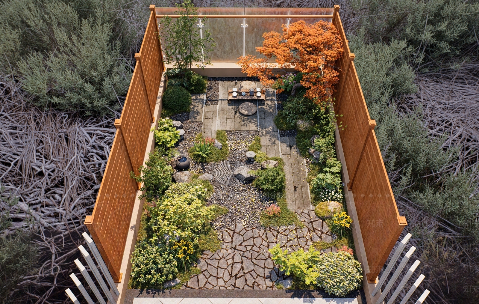 中式侘寂屋顶花园SU模型下载【ID:1201222790】