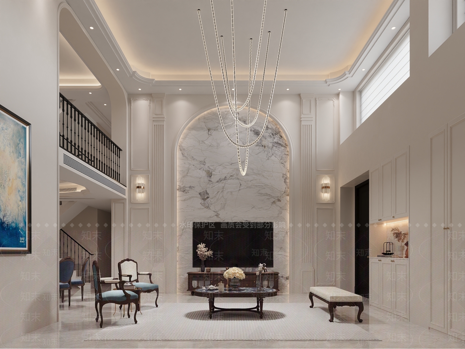 法式欧式别墅客厅3D模型下载【ID:1201223690】