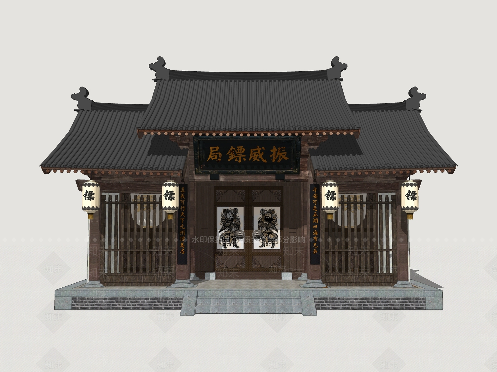 中式入口大门SU模型下载【ID:1201224232】