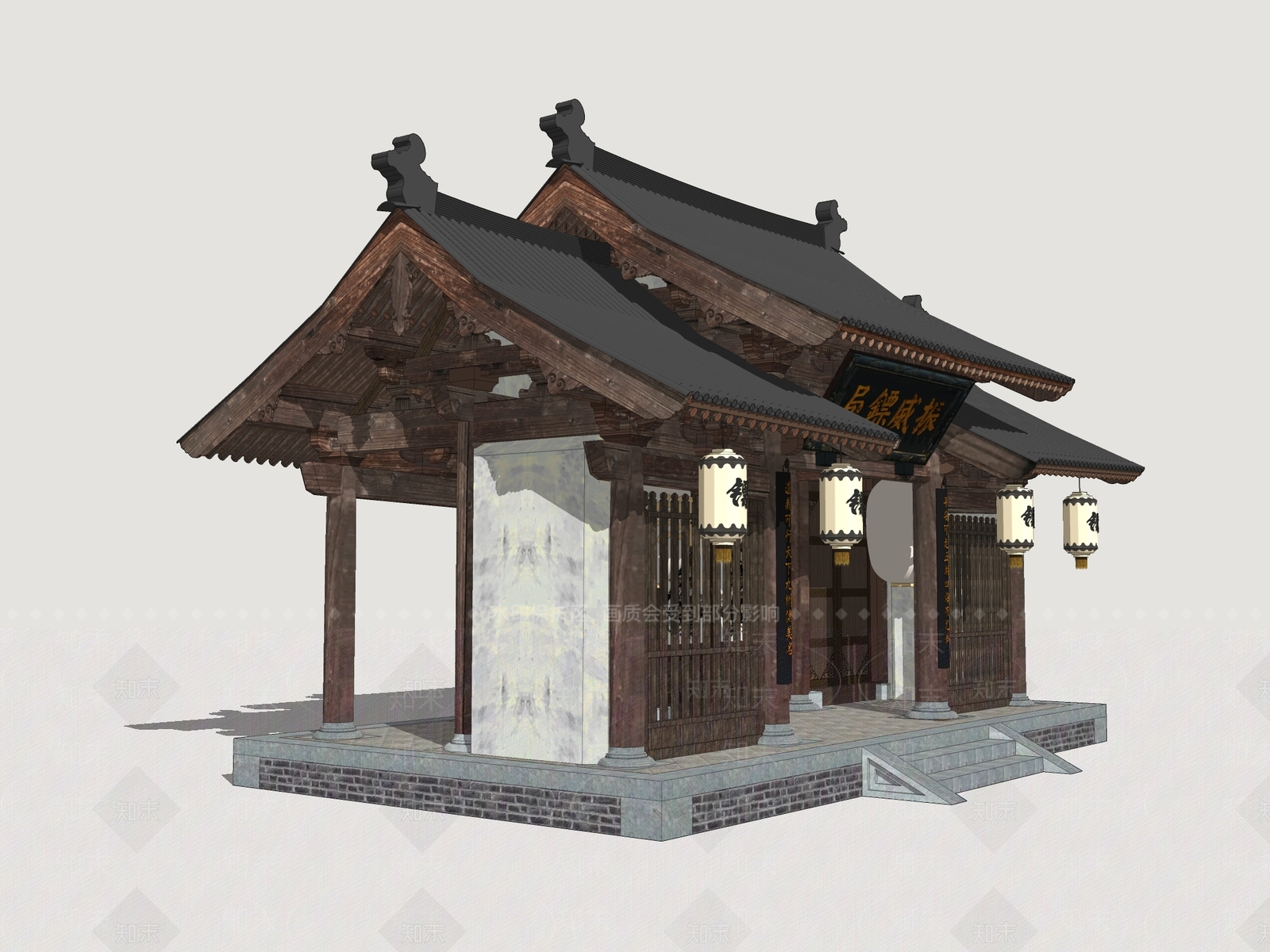 中式入口大门SU模型下载【ID:1201224232】