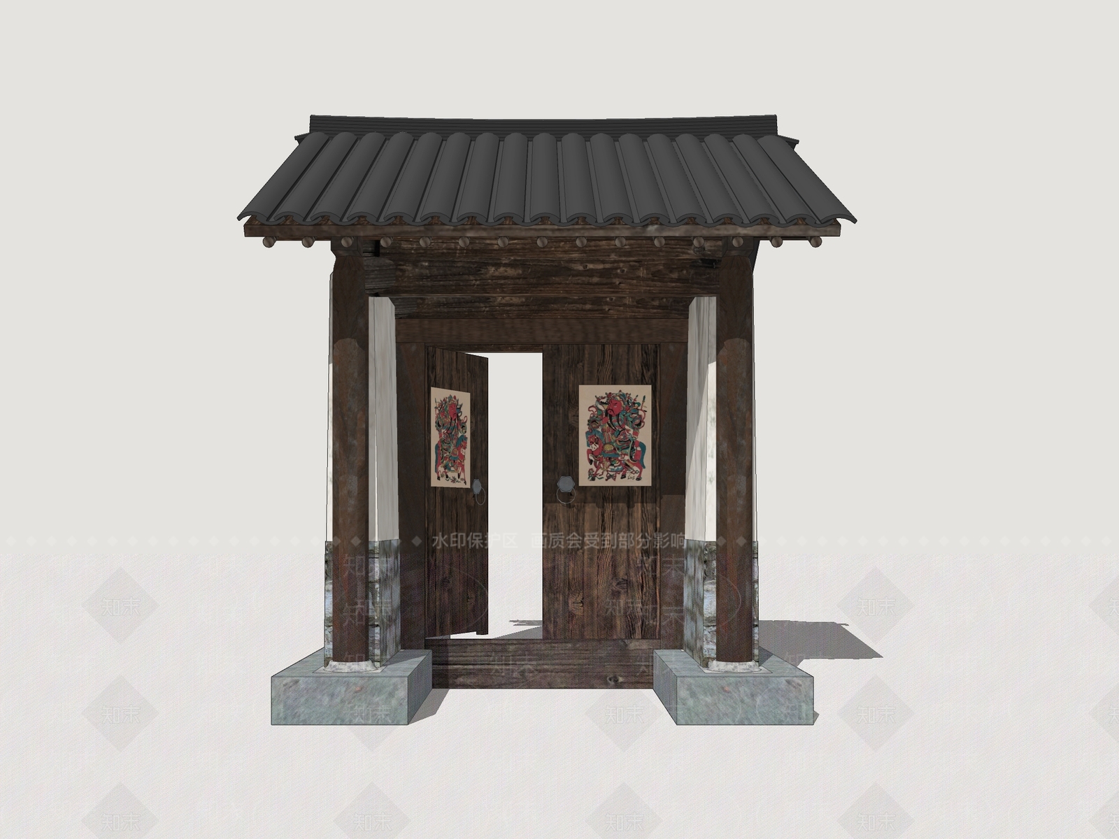 中式入口大门SU模型下载【ID:1201224226】