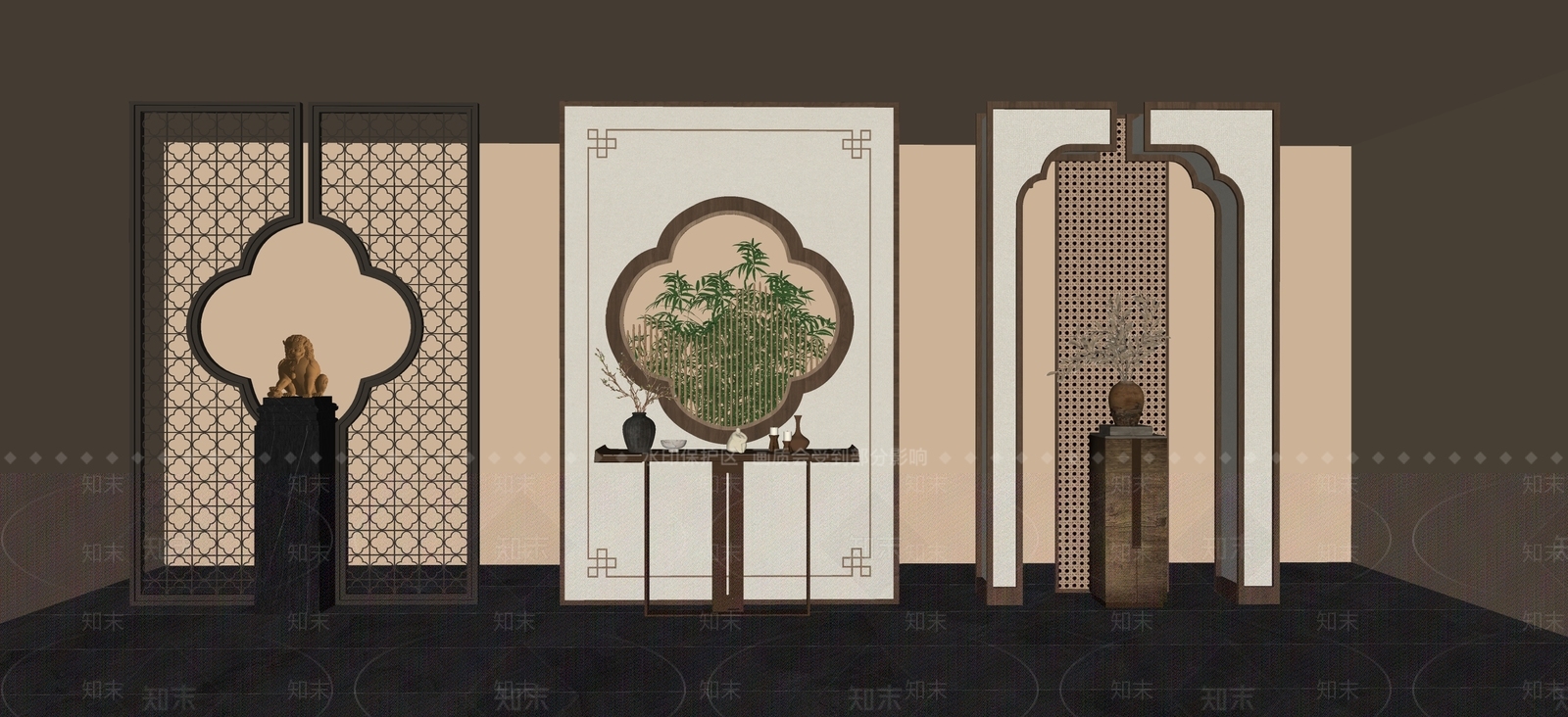 现代新中式玄关SU模型下载【ID:1201230879】