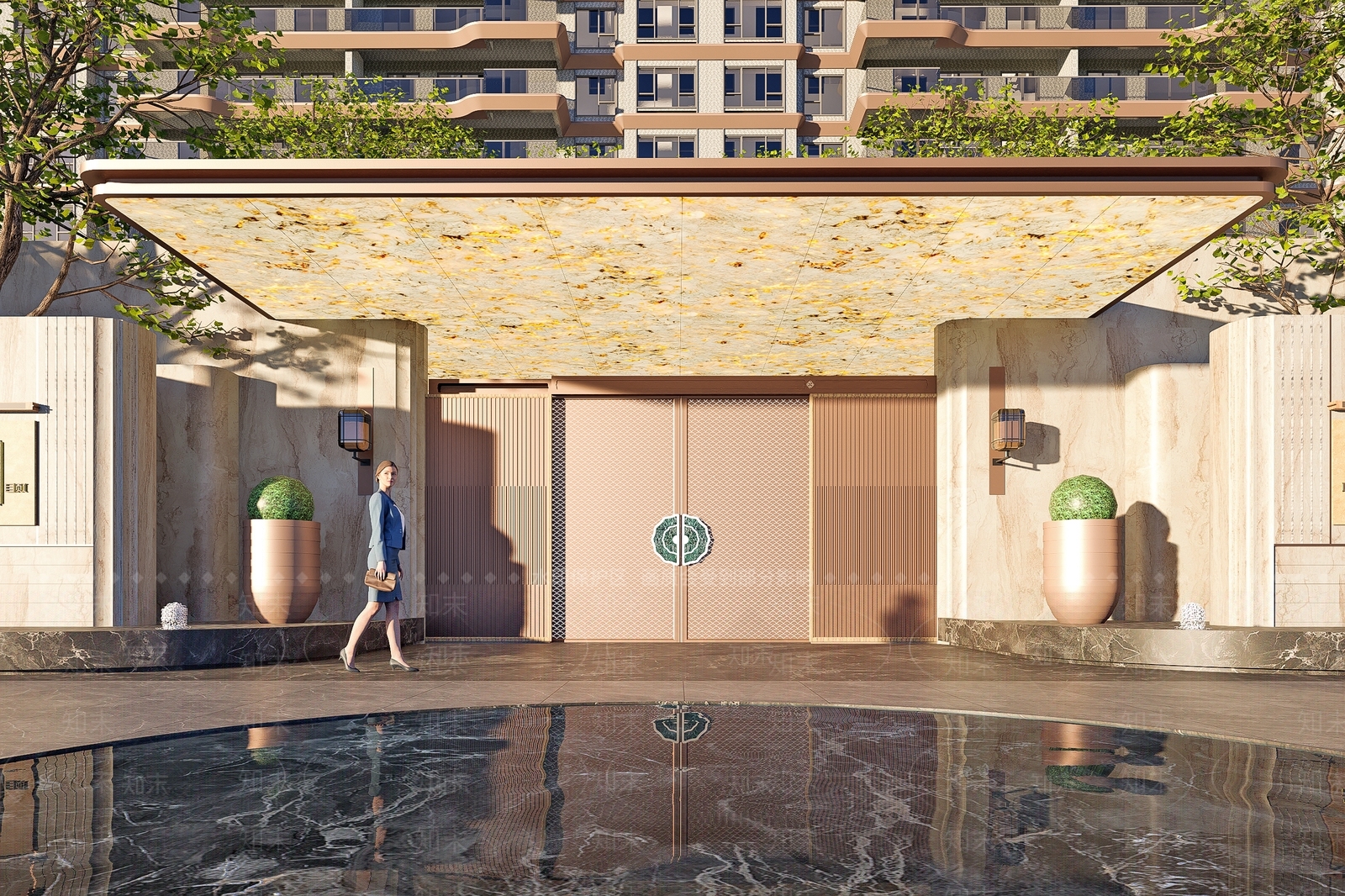 现代新中式小区景观SU模型下载【ID:1201232870】