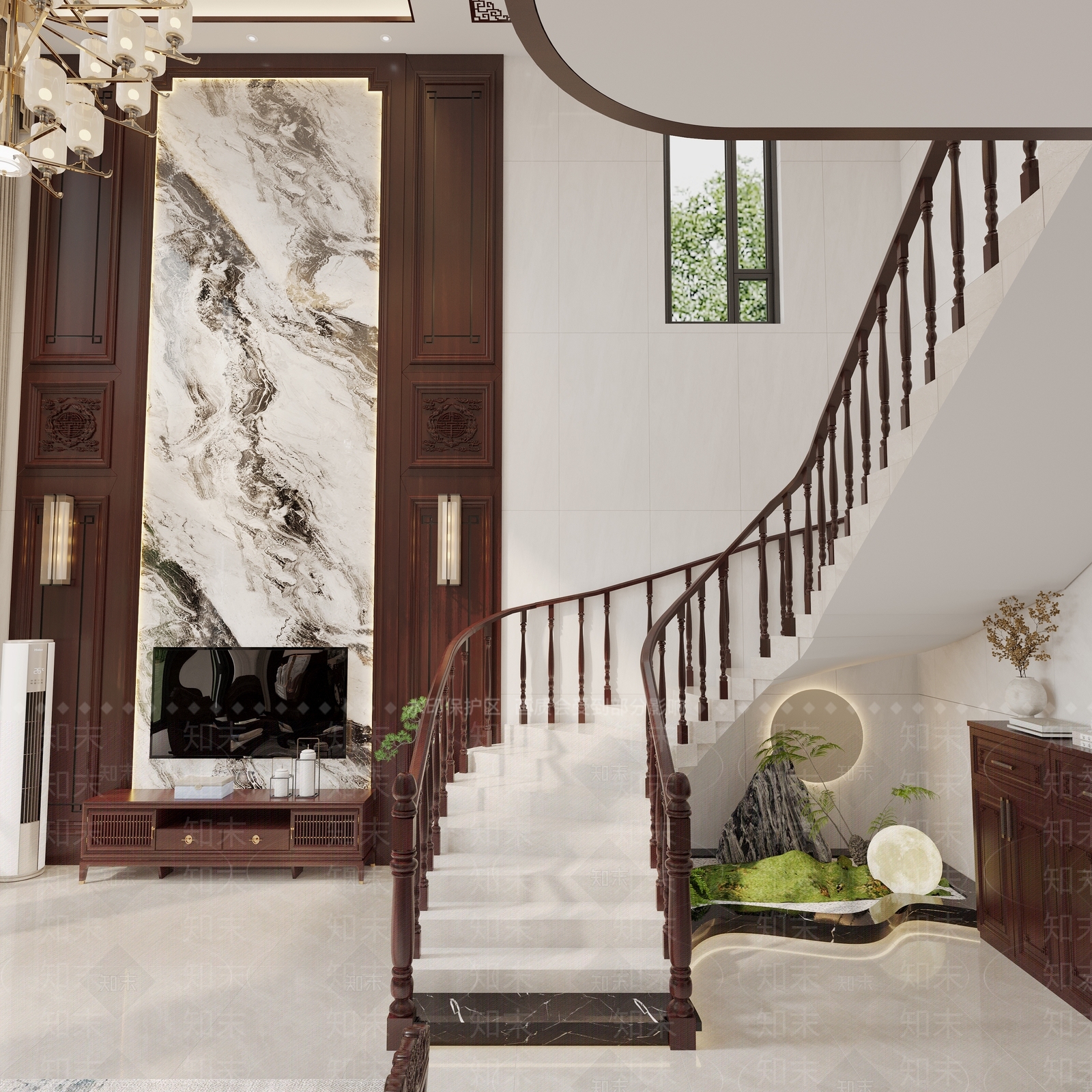 新中式禅意别墅客厅3D模型下载【ID:1201234382】