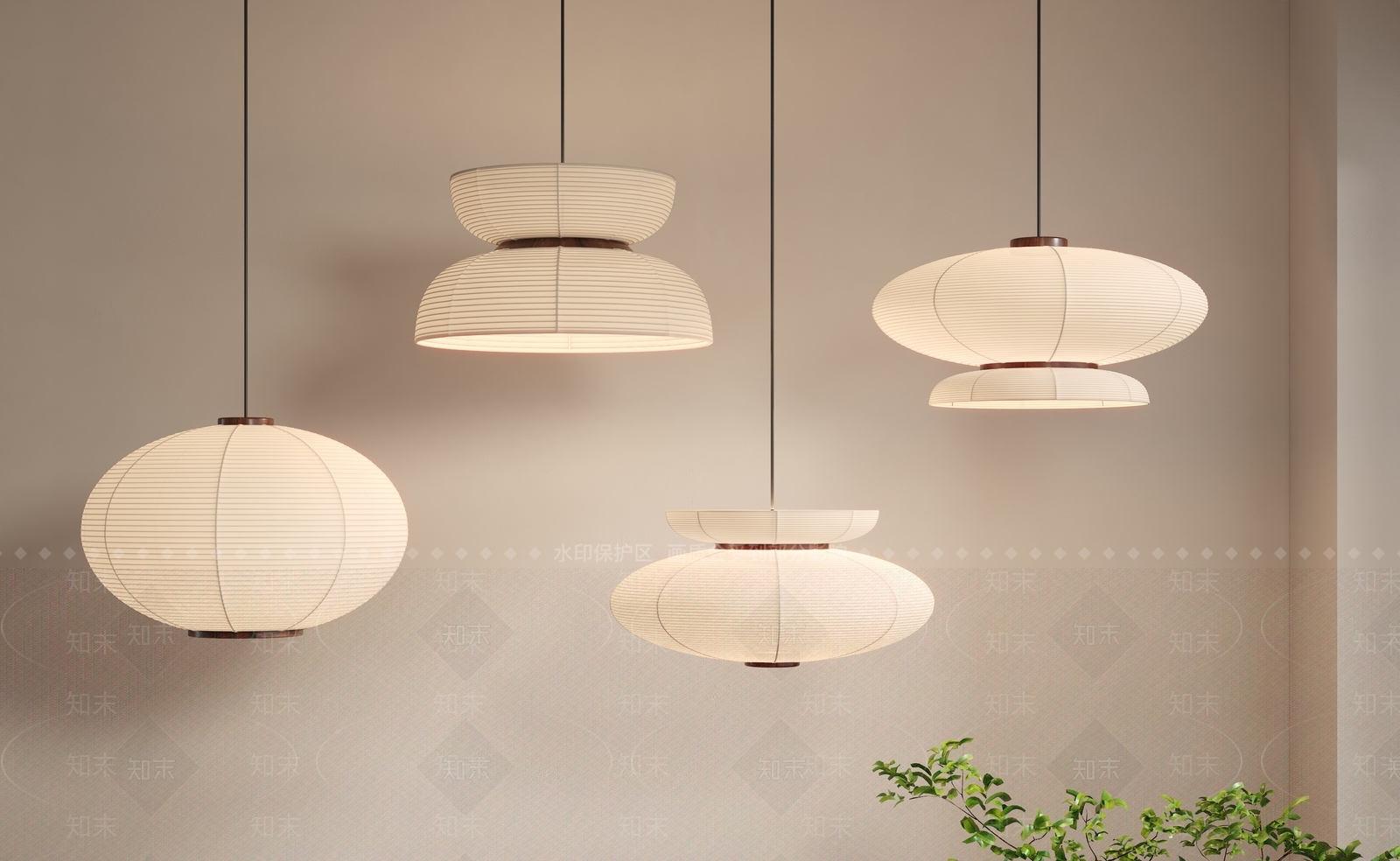 侘寂日式现代餐厅吊灯SU模型下载【ID:1201234780】