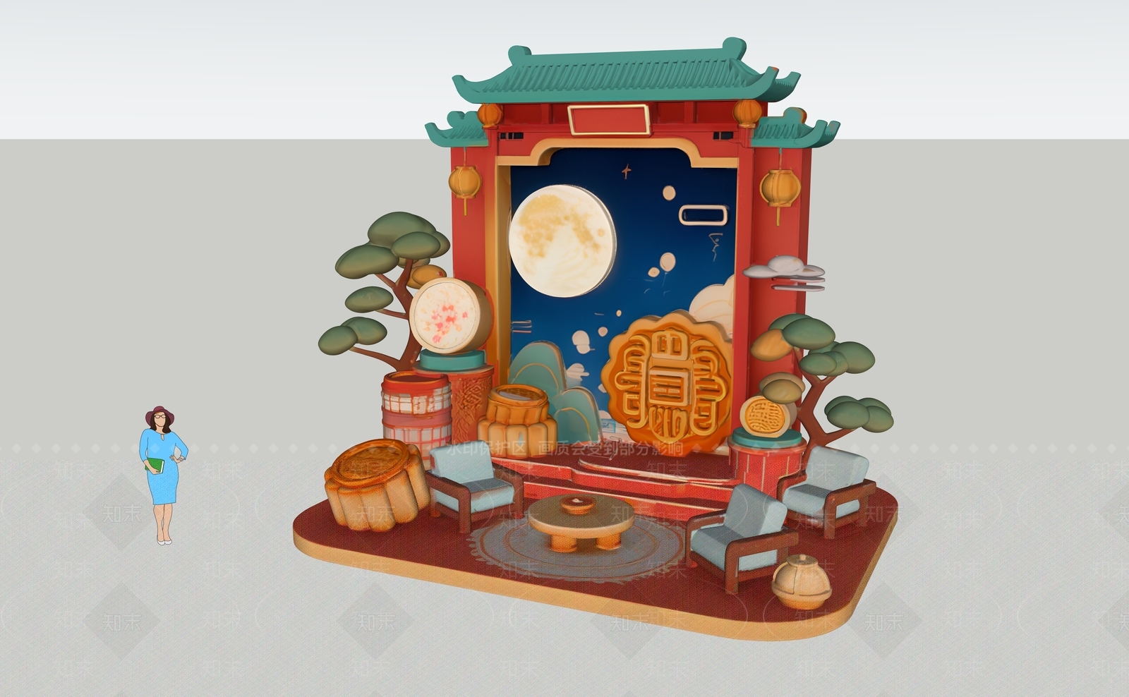 现代新中式中秋美陈SU模型下载【ID:1201235154】