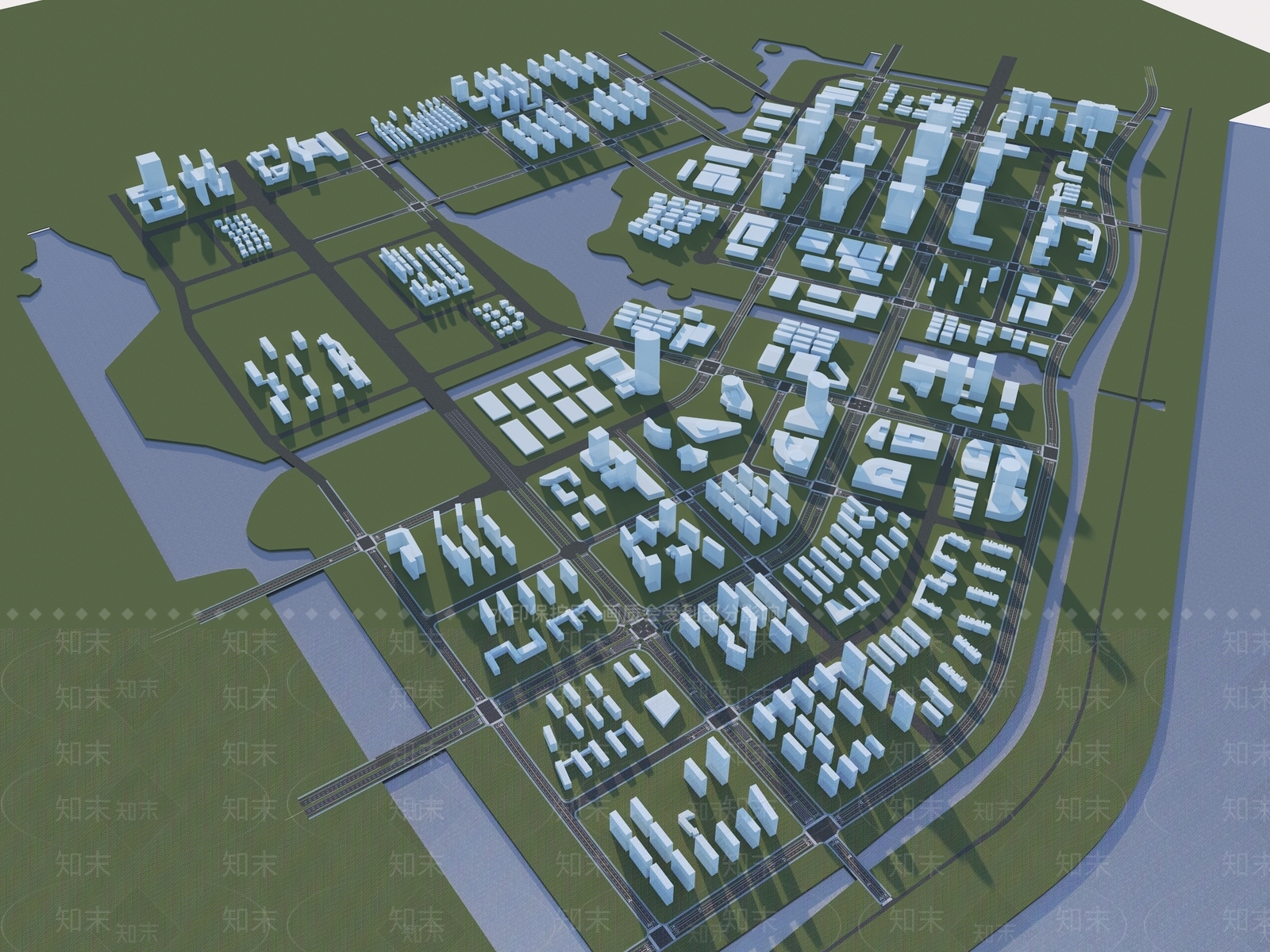 现代鸟瞰规划3D模型下载【ID:1201237191】