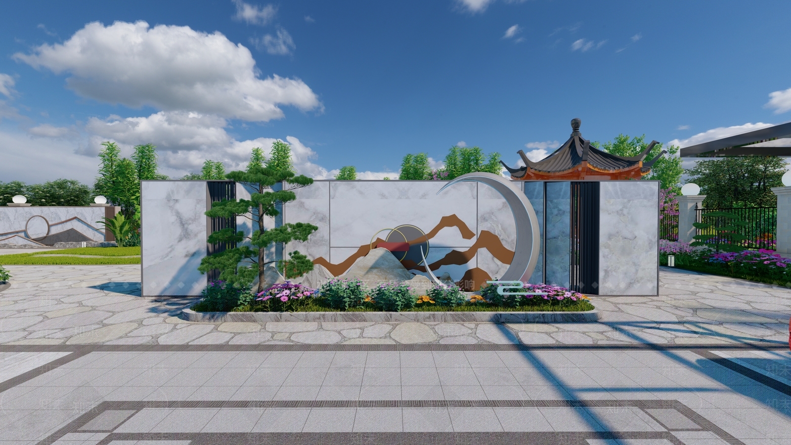现代欧式别墅庭院SU模型下载【ID:1201247287】