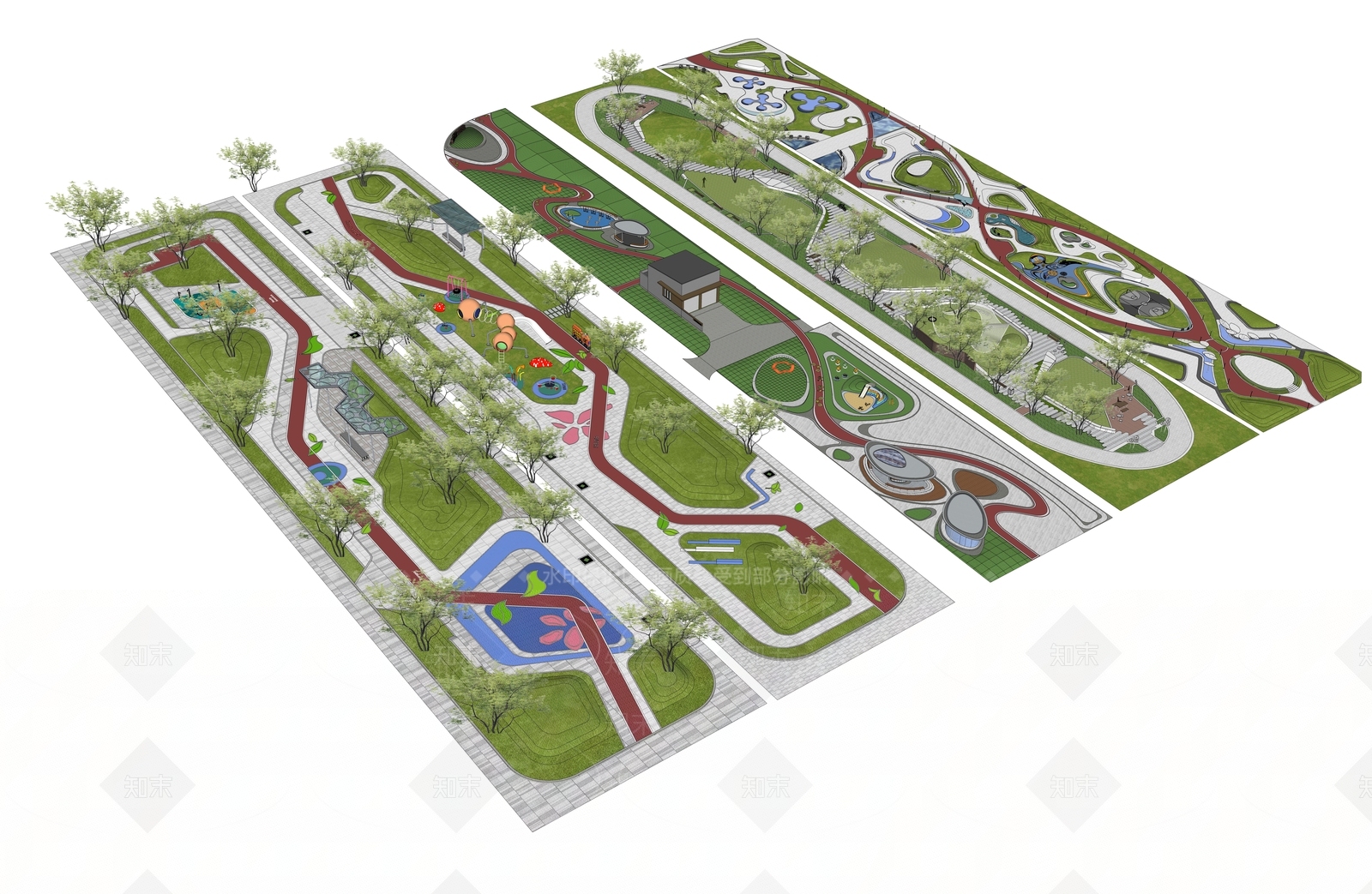 新中式口袋公园SU模型下载【ID:1201239871】