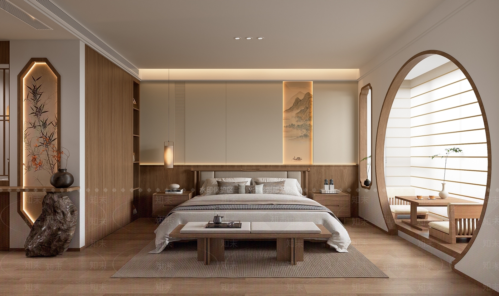 新中式家居卧室3D模型下载【ID:1201240617】
