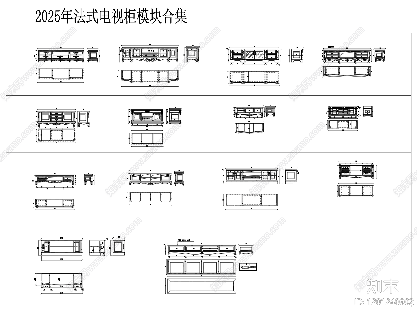 欧式法式柜子cad施工图下载【ID:1201240902】
