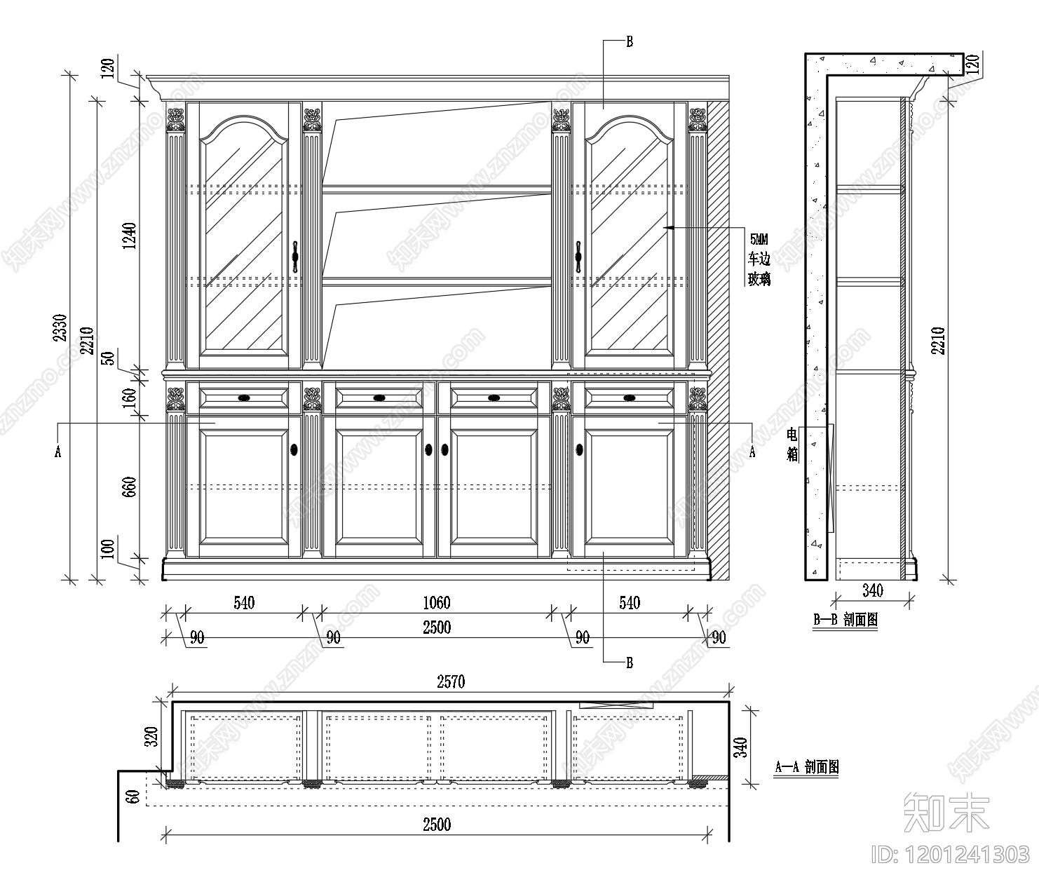 欧式法式柜子施工图下载【ID:1201241303】
